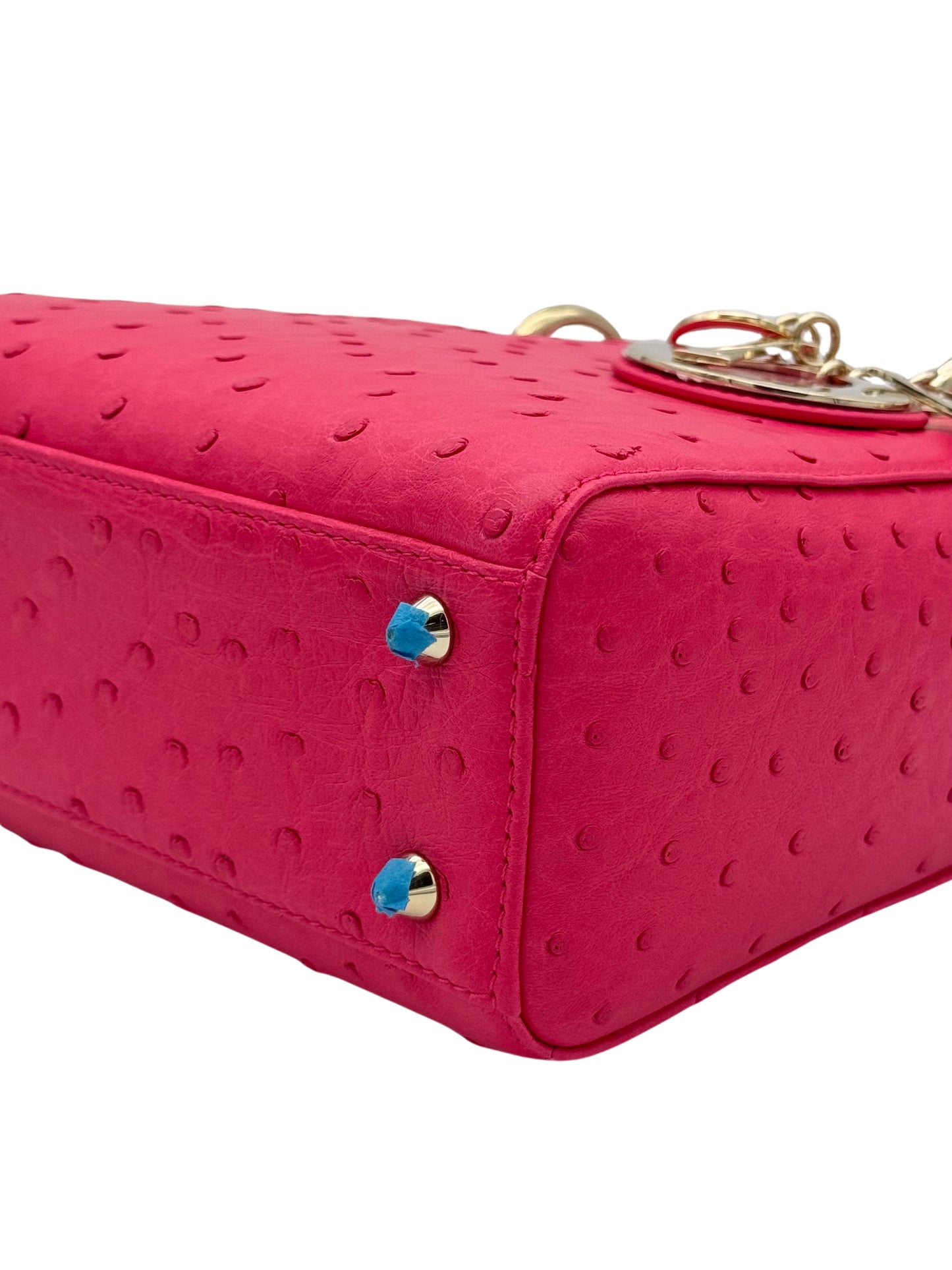 Dior Lady Small Ostrich Fuchsia Gold Hardware
