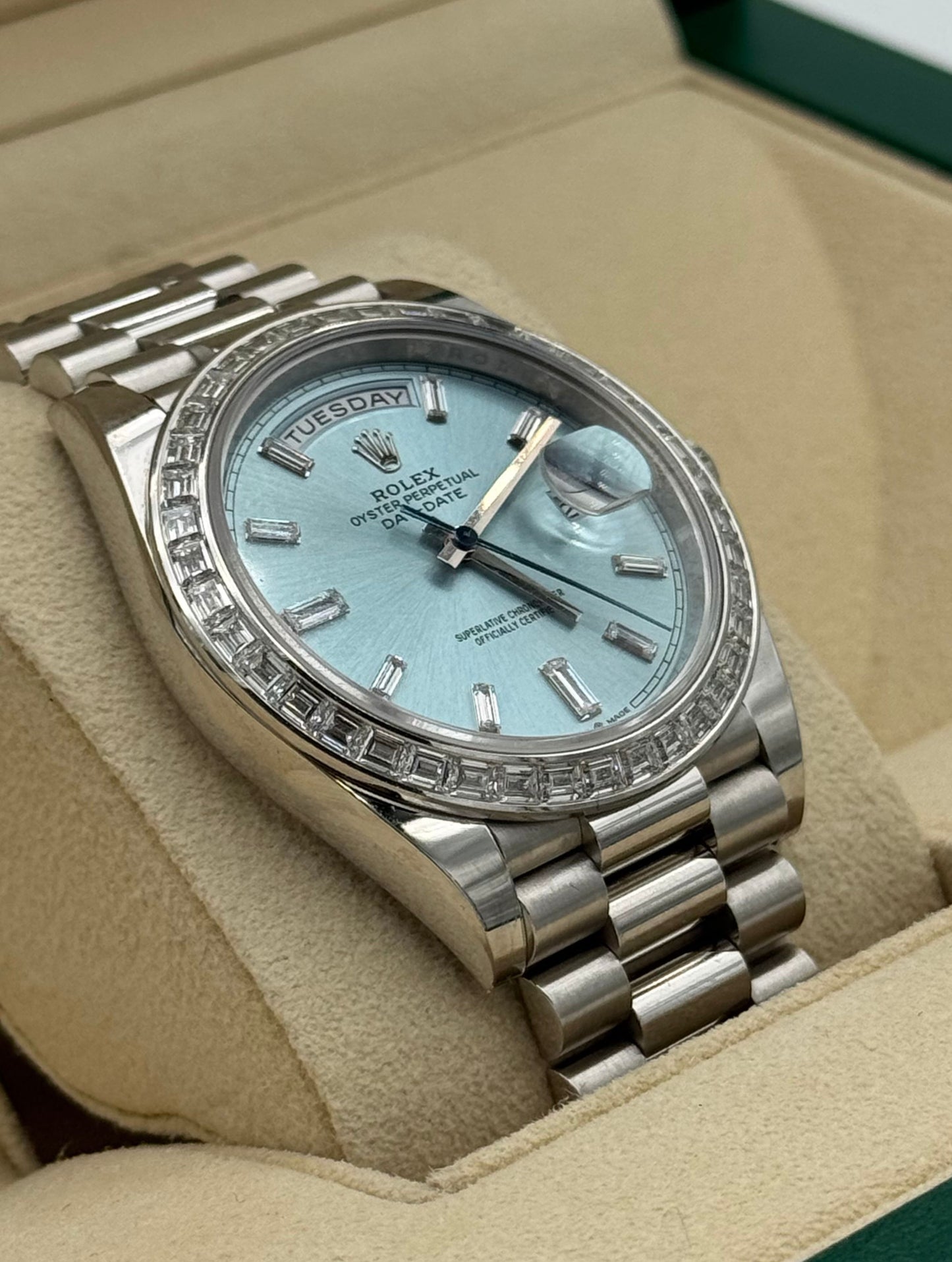 Rolex Day Date 40mm White Gold Platinum Baguette Dial