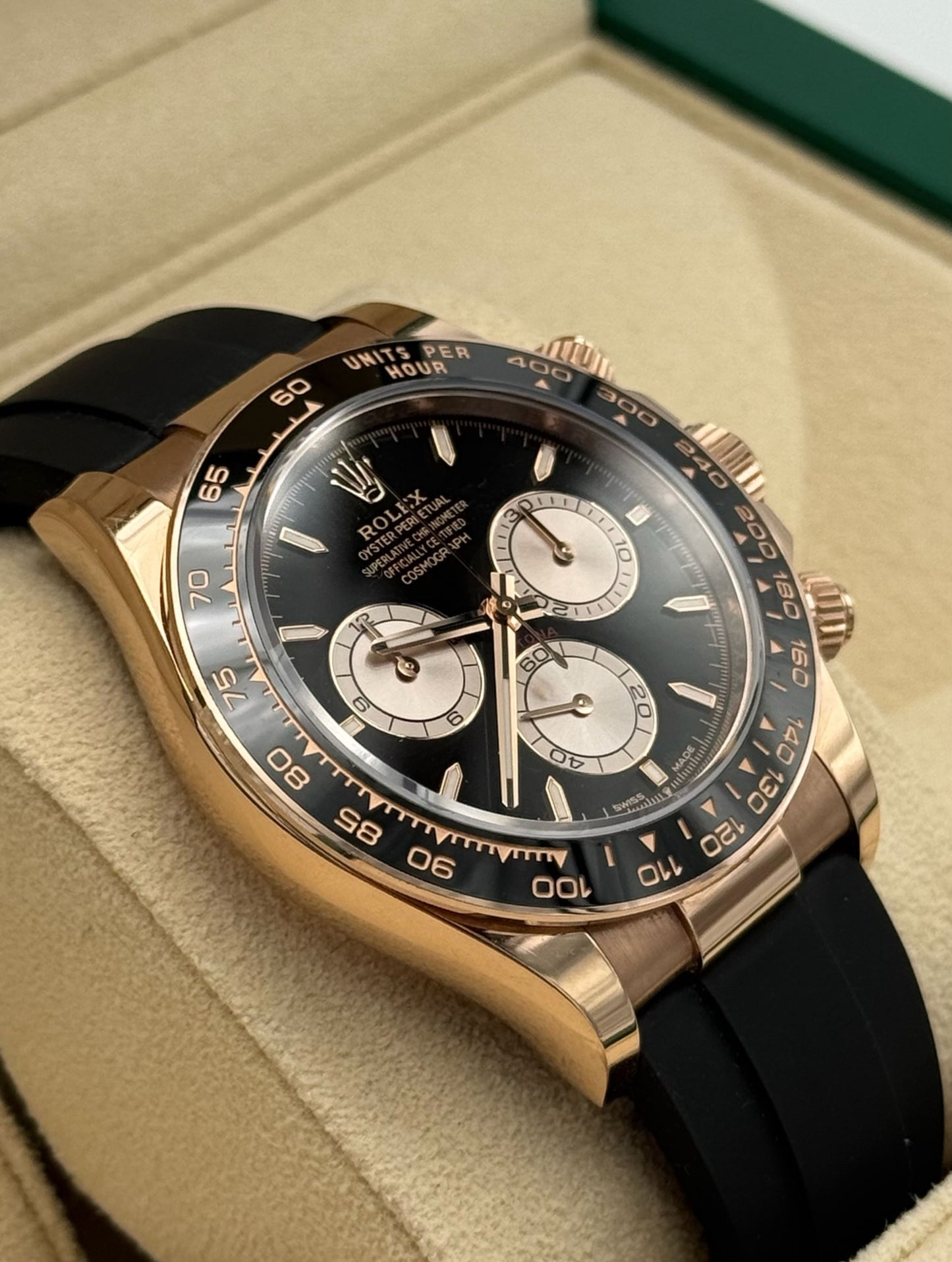 Rolex Daytona Rose Gold Oysterflex Black Dial