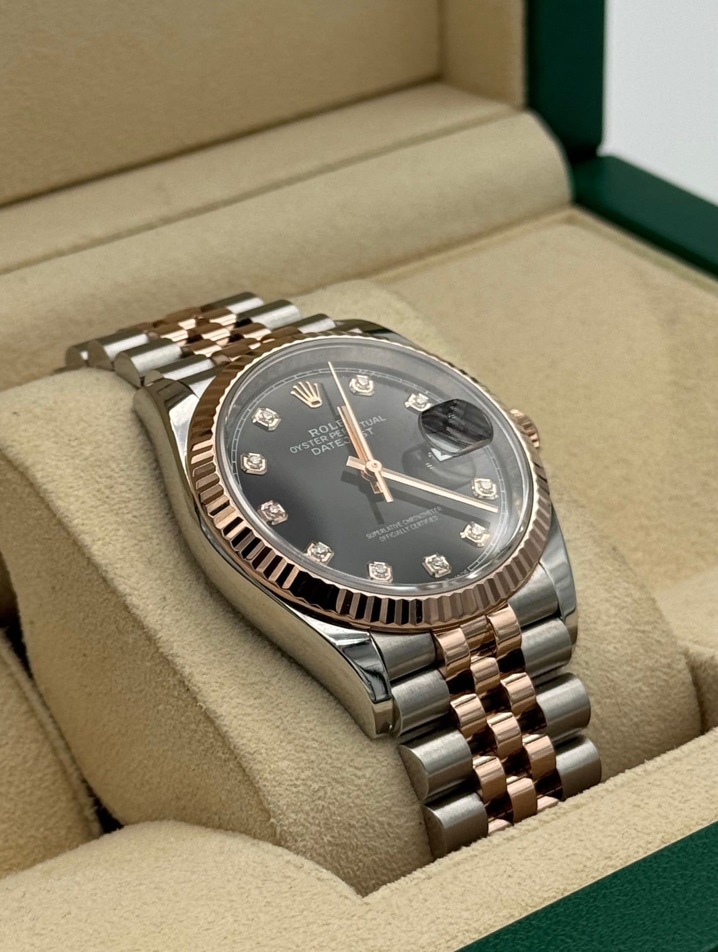 Rolex Datejust 36mm Steel / Rose Gold Black Diamonds Dial