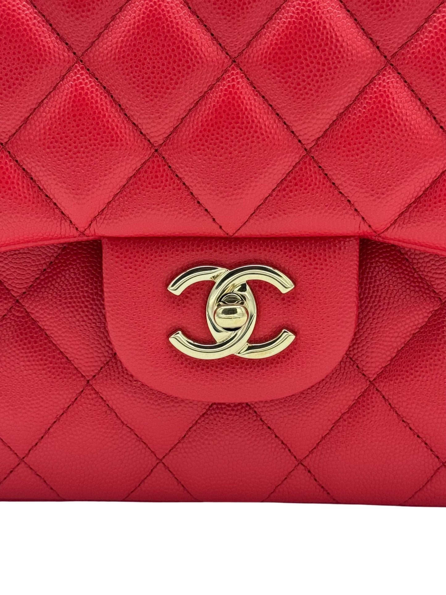 Chanel Classic Jumbo Red Caviar Leather