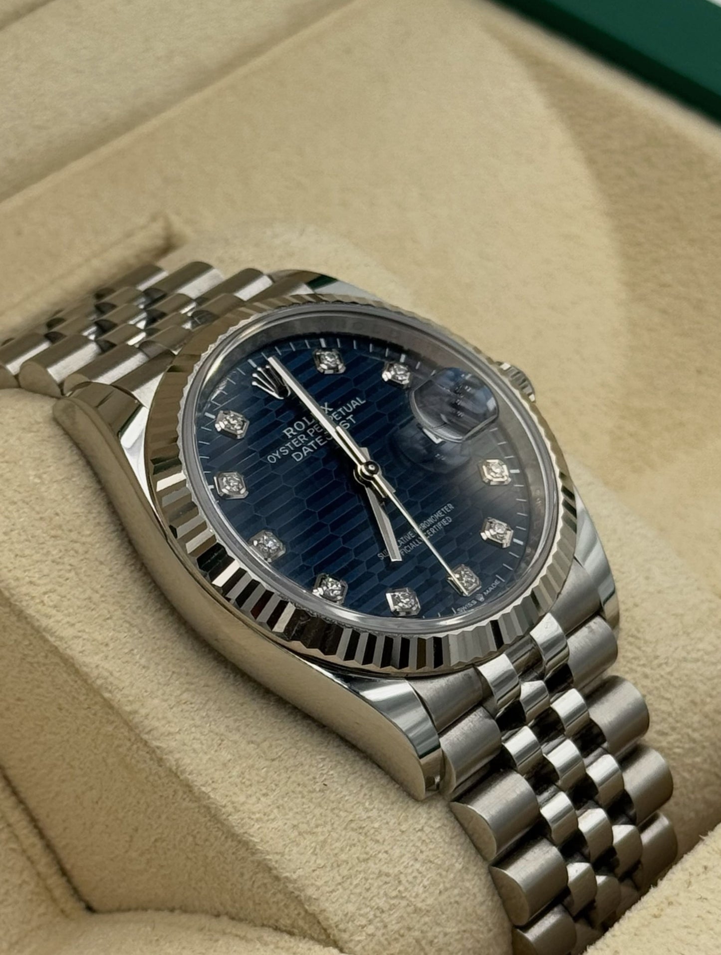 Rolex Datejust 36mm Steel Blue Motif Diamonds Dial