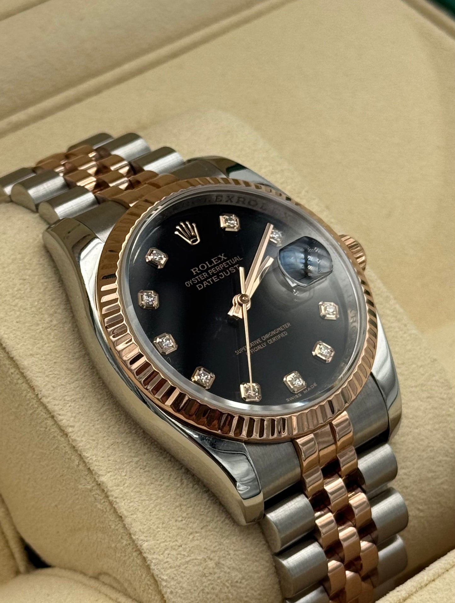 Rolex Datejust 36mm Steel/R. Gold Black Diamond Dial