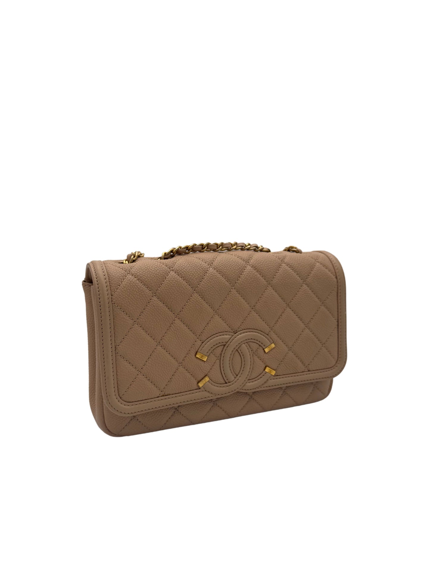 Chanel CC Filigree Caviar Pink Gold Tone-Metal