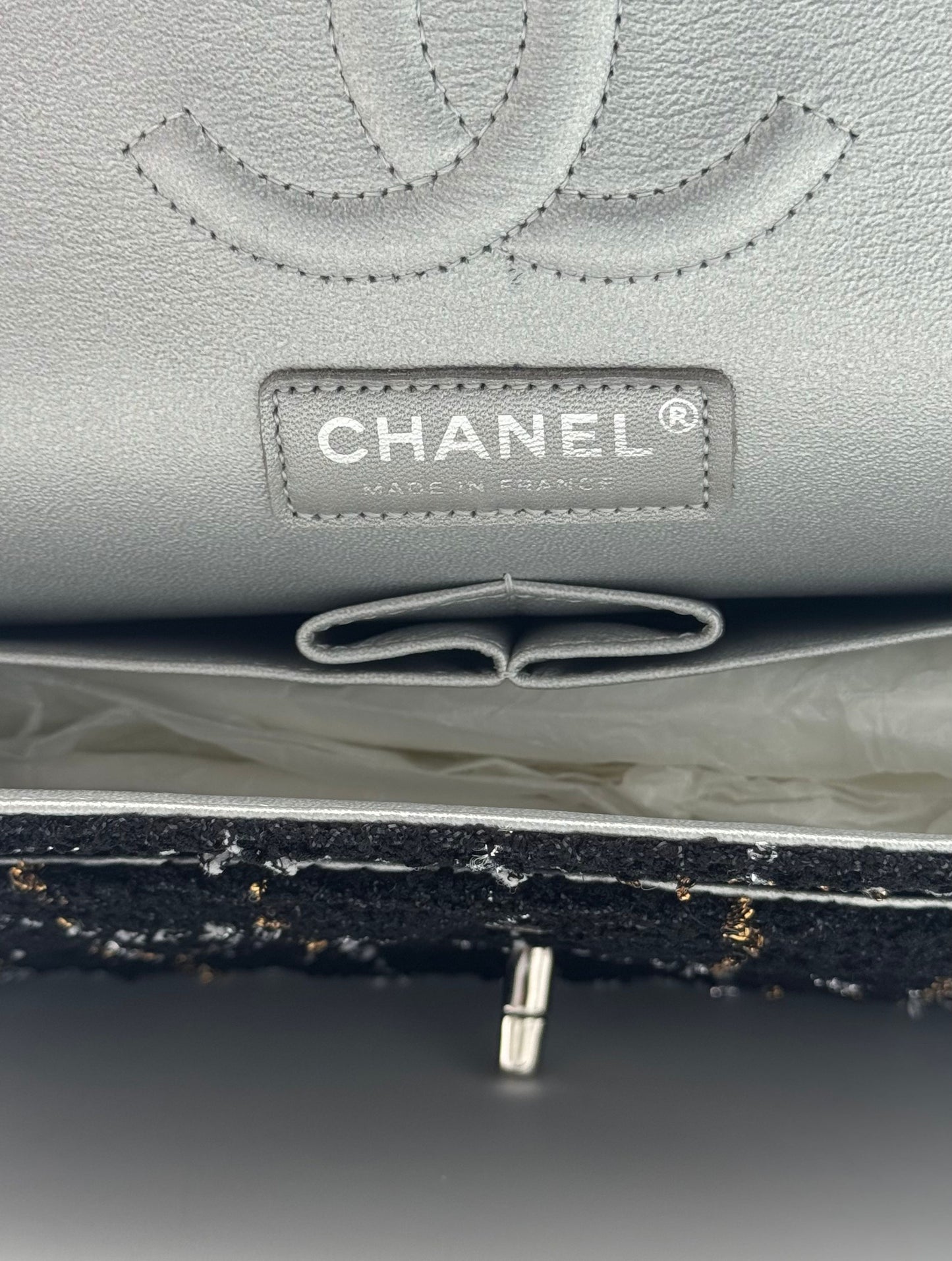Chanel Classic Flap Black Tweed / Silver
