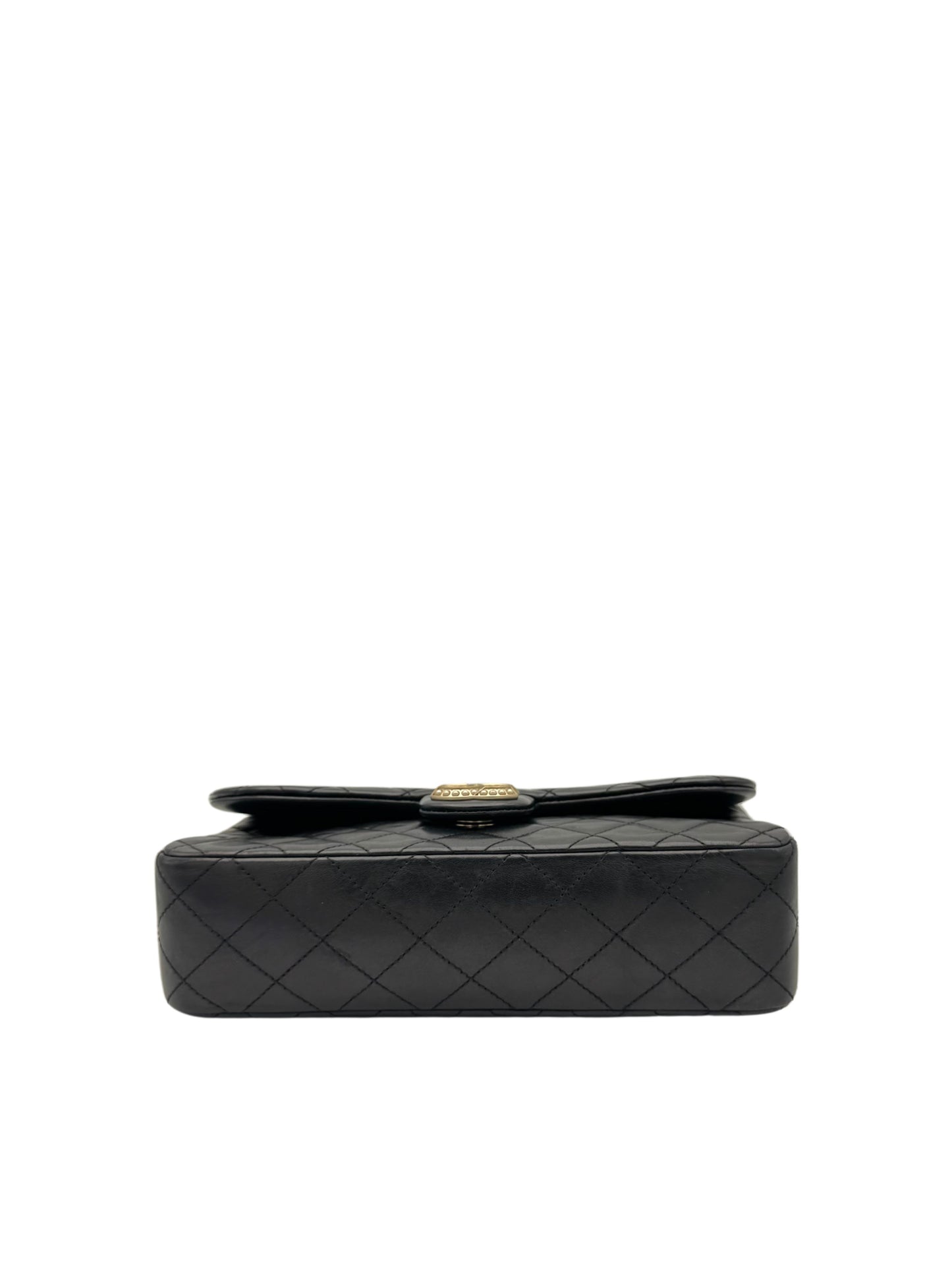 Chanel Classic Flap Black Black Calfskin Pearls Gold Chain