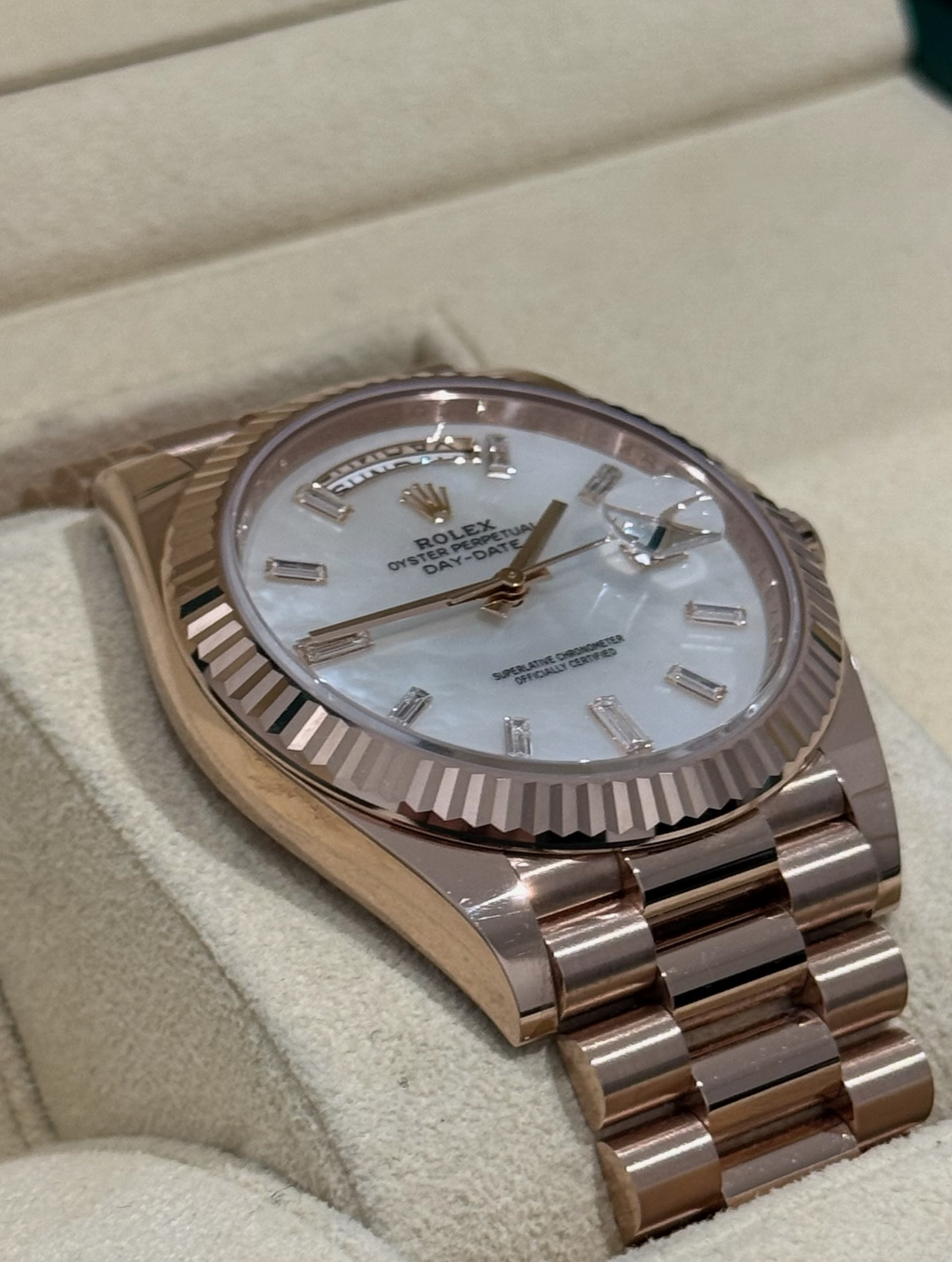 Rolex Day Date 40mm Rose Gold Mother Of Pearl Dial
