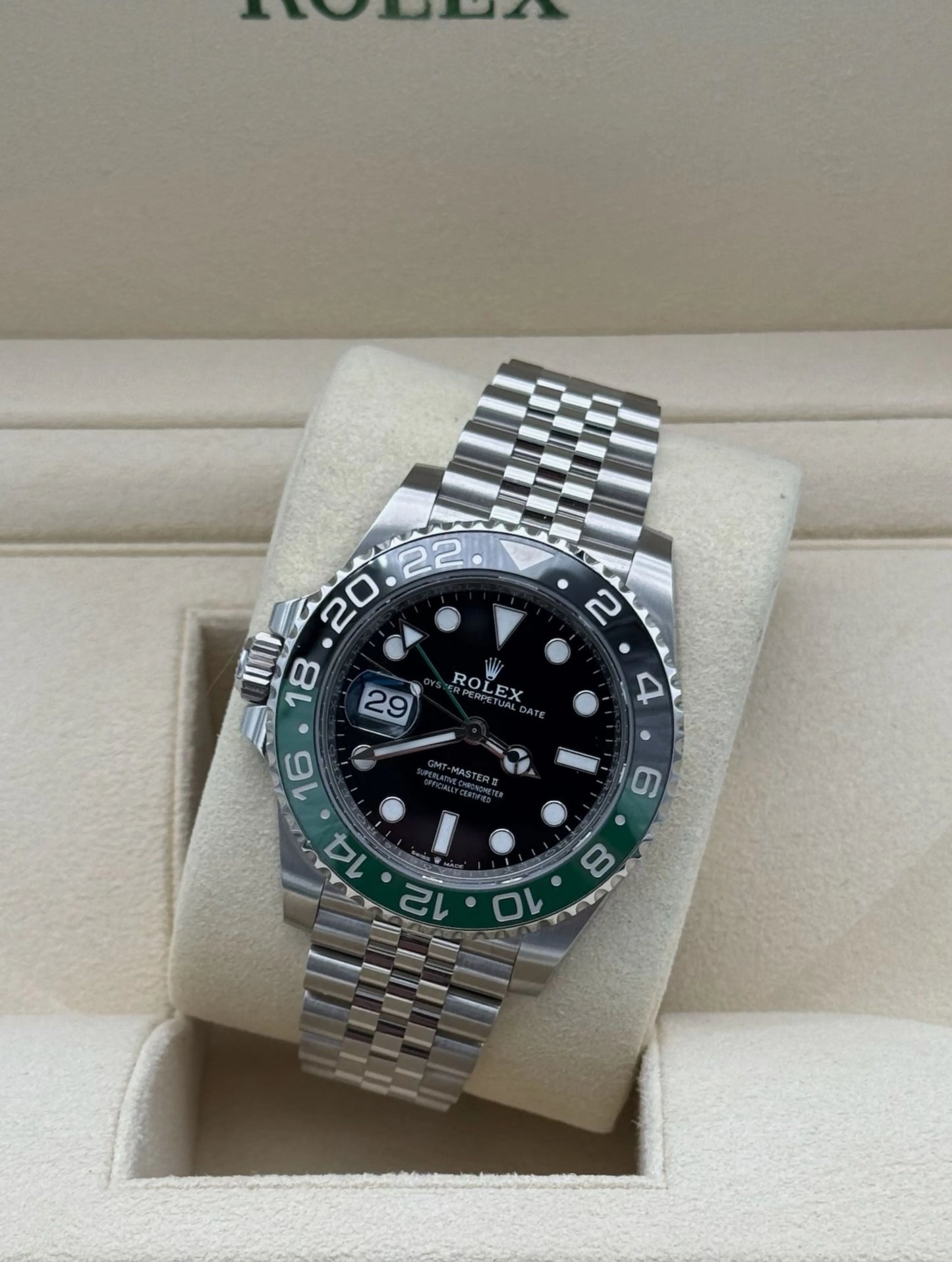 Rolex GMT-Master II "Sprite" Jubilee 2024 Marbella, bisel verde negro, full set, nuevo con caja y tarjeta // Rolex GMT-Master II Sprite Jubilee 2024 Marbella, green black bezel, full set, new with box and card