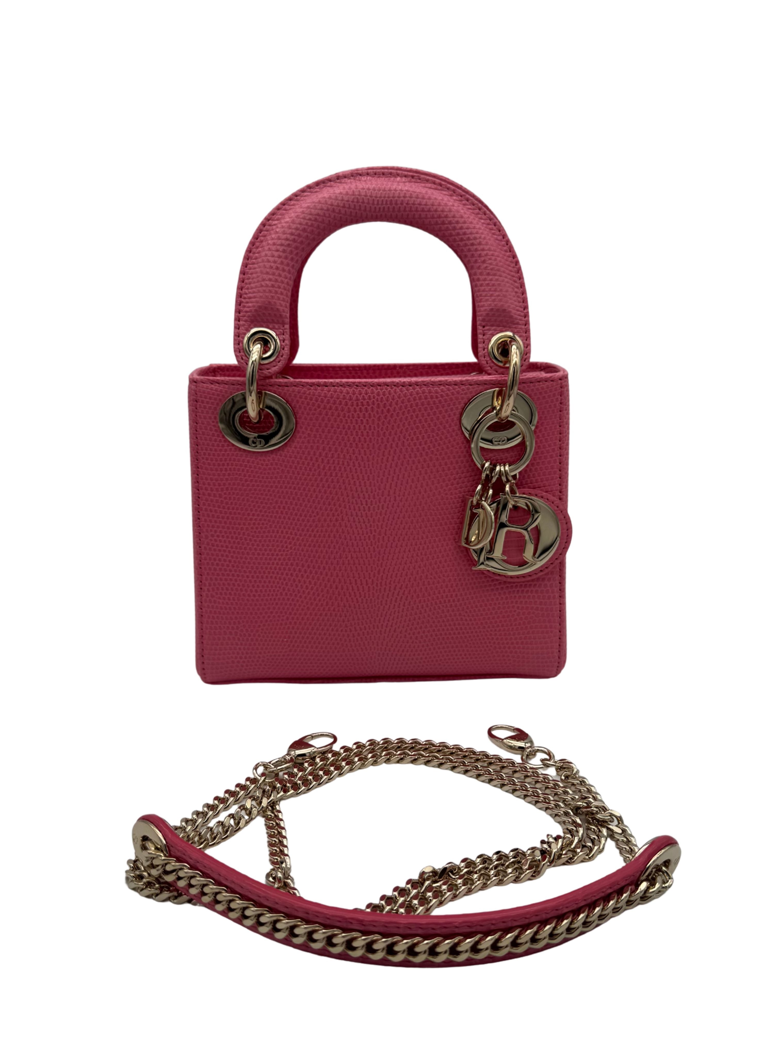 Dior Lady Mini Lizard Rose Des Vents Gold Hardware