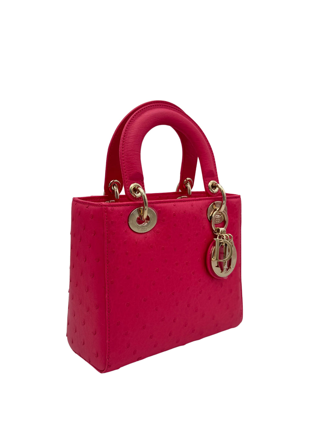 Dior Lady Small Ostrich Fuchsia Gold Hardware
