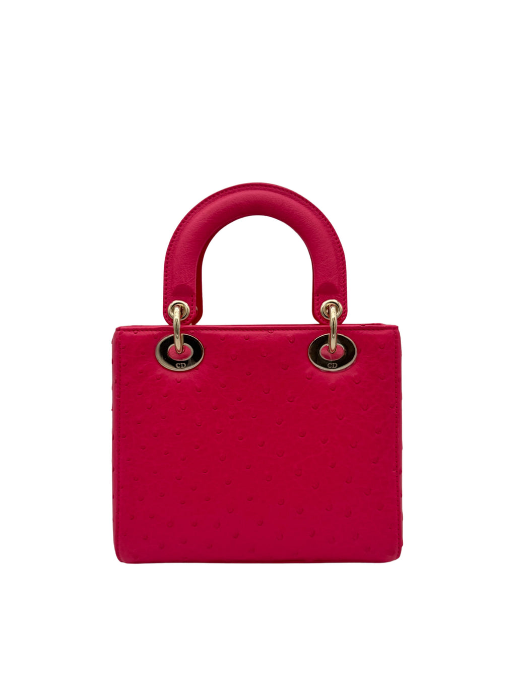 Dior Lady Small Ostrich Fuchsia Gold Hardware