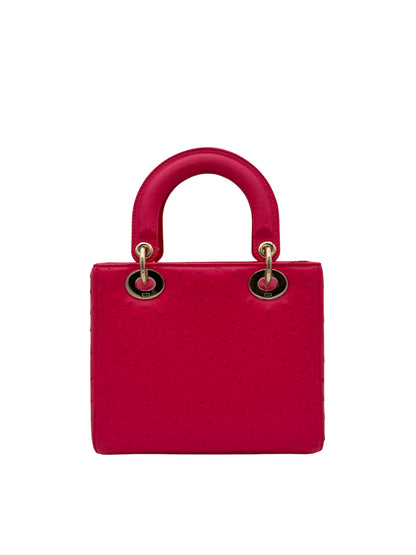 Dior Lady Small Ostrich Fuchsia Gold Hardware