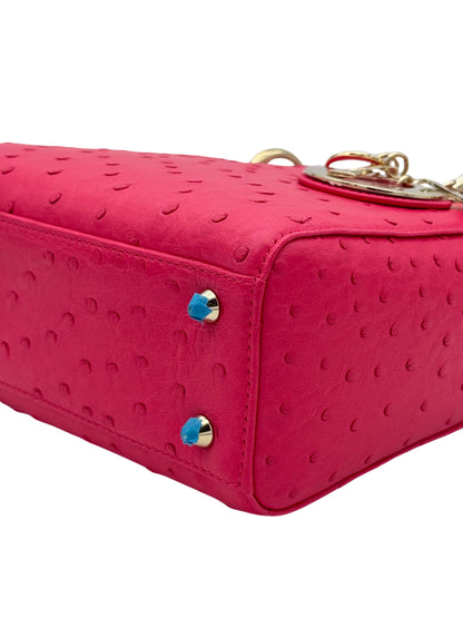 Dior Lady Small Ostrich Fuchsia Gold Hardware