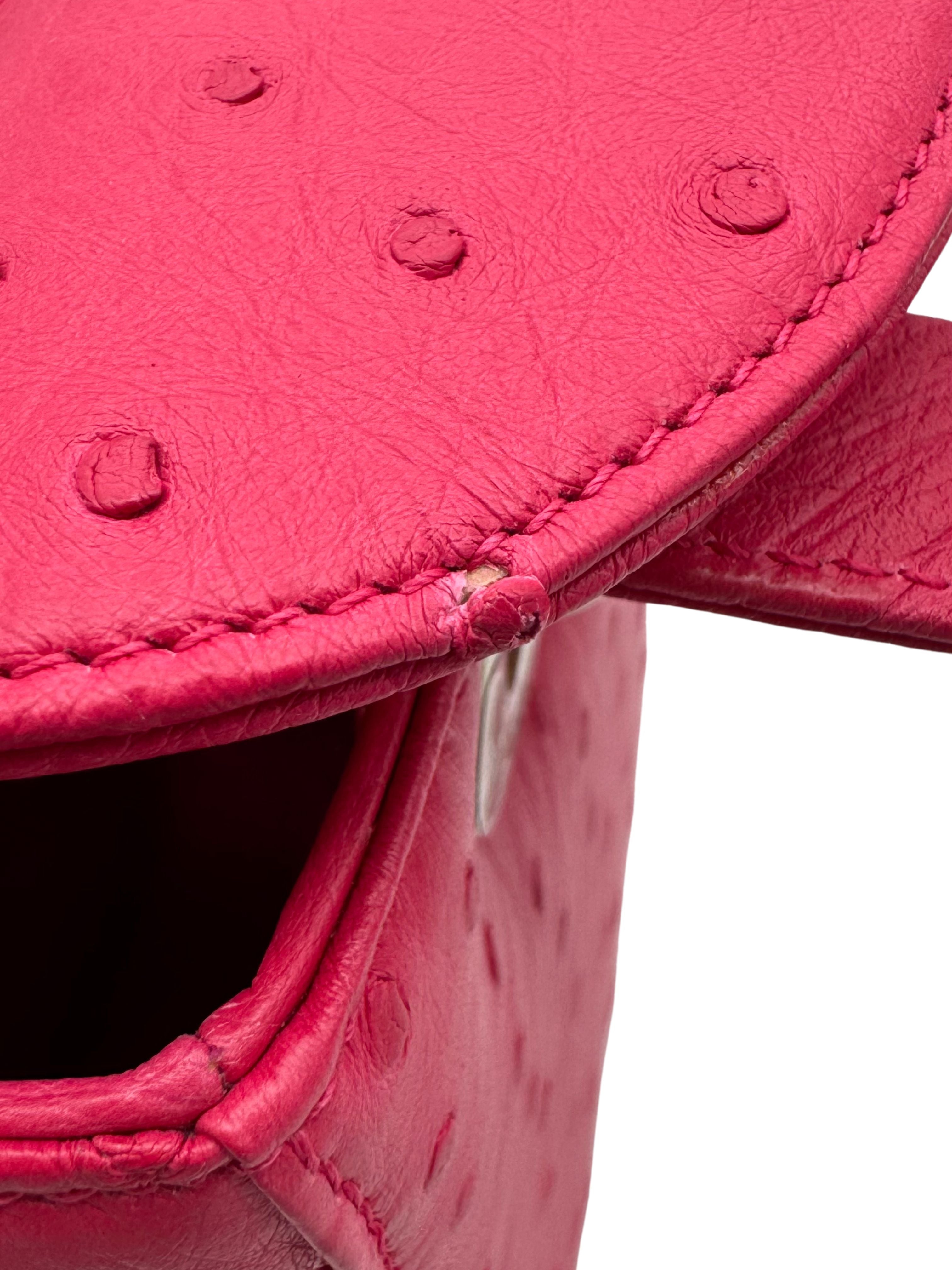 Dior Lady Small Ostrich Fuchsia Gold Hardware