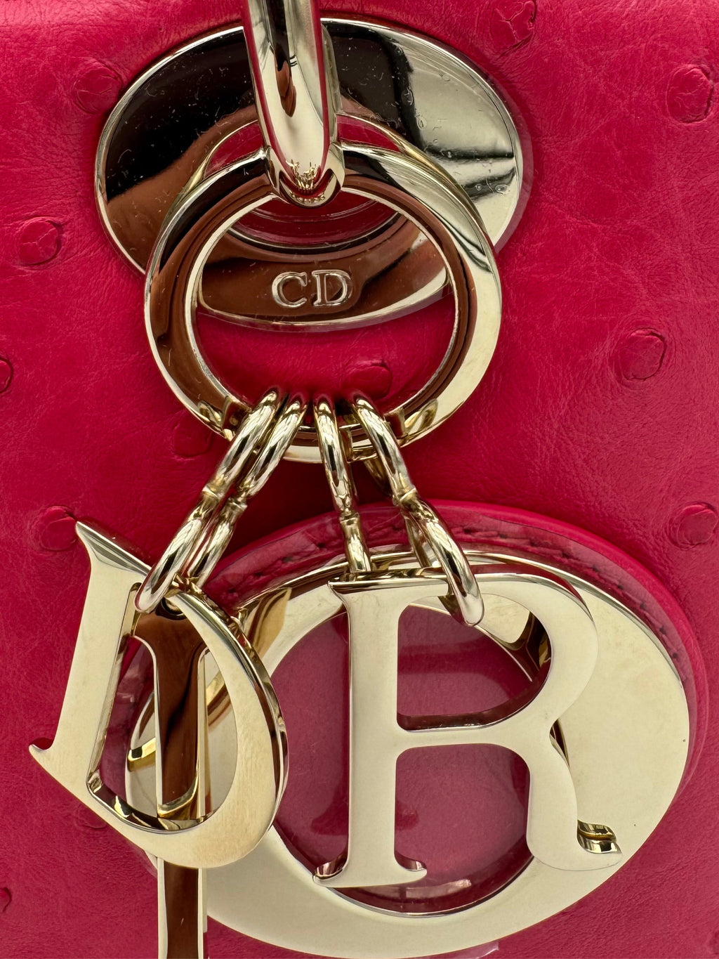 Dior Lady Small Ostrich Fuchsia Gold Hardware
