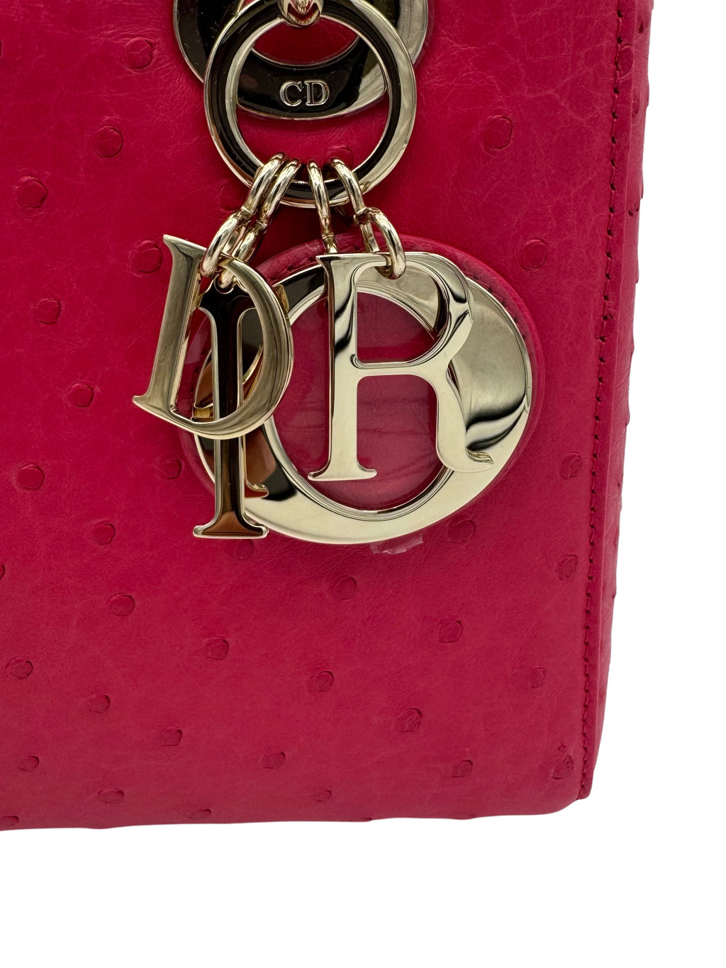 Dior Lady Small Ostrich Fuchsia Gold Hardware
