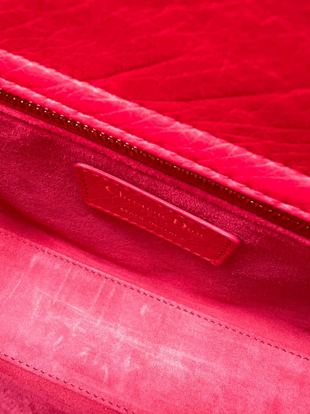 Dior Lady Small Ostrich Fuchsia Gold Hardware