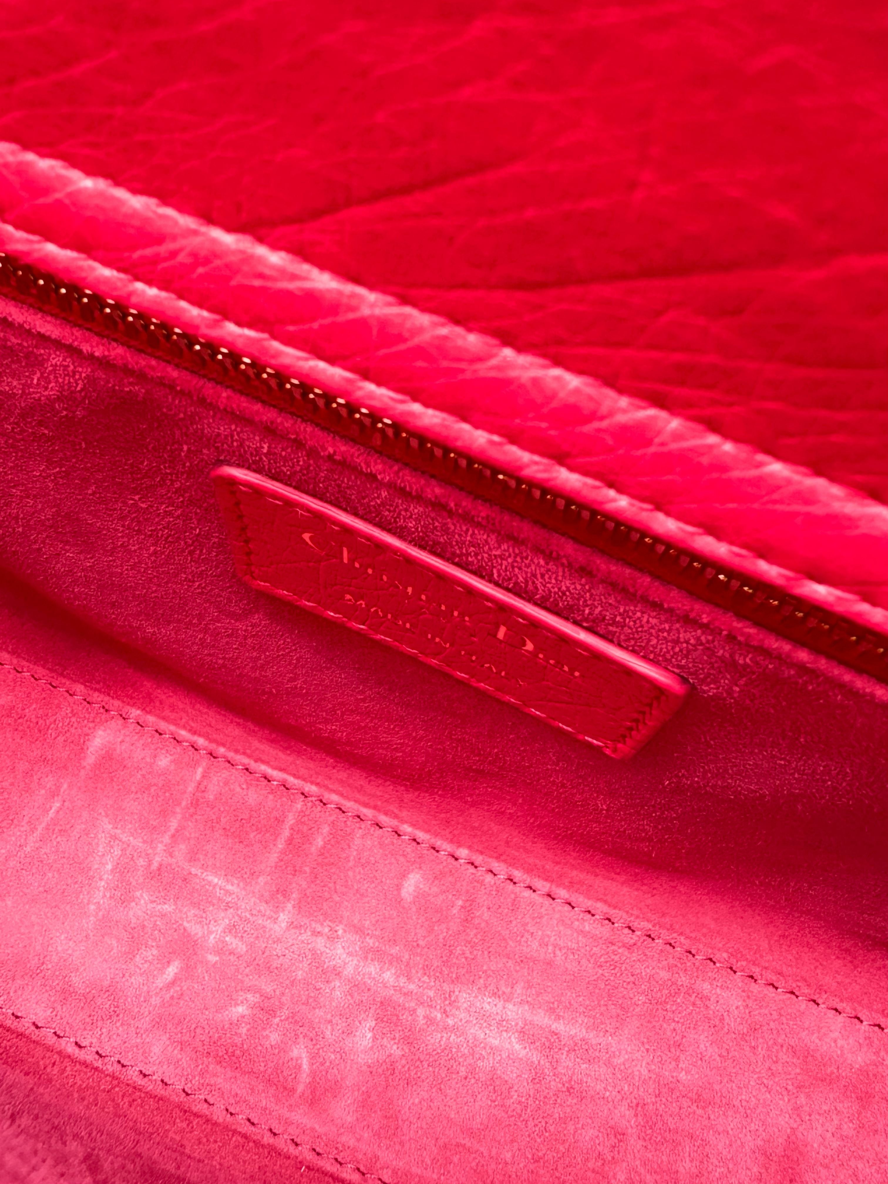 Dior Lady Small Ostrich Fuchsia Gold Hardware