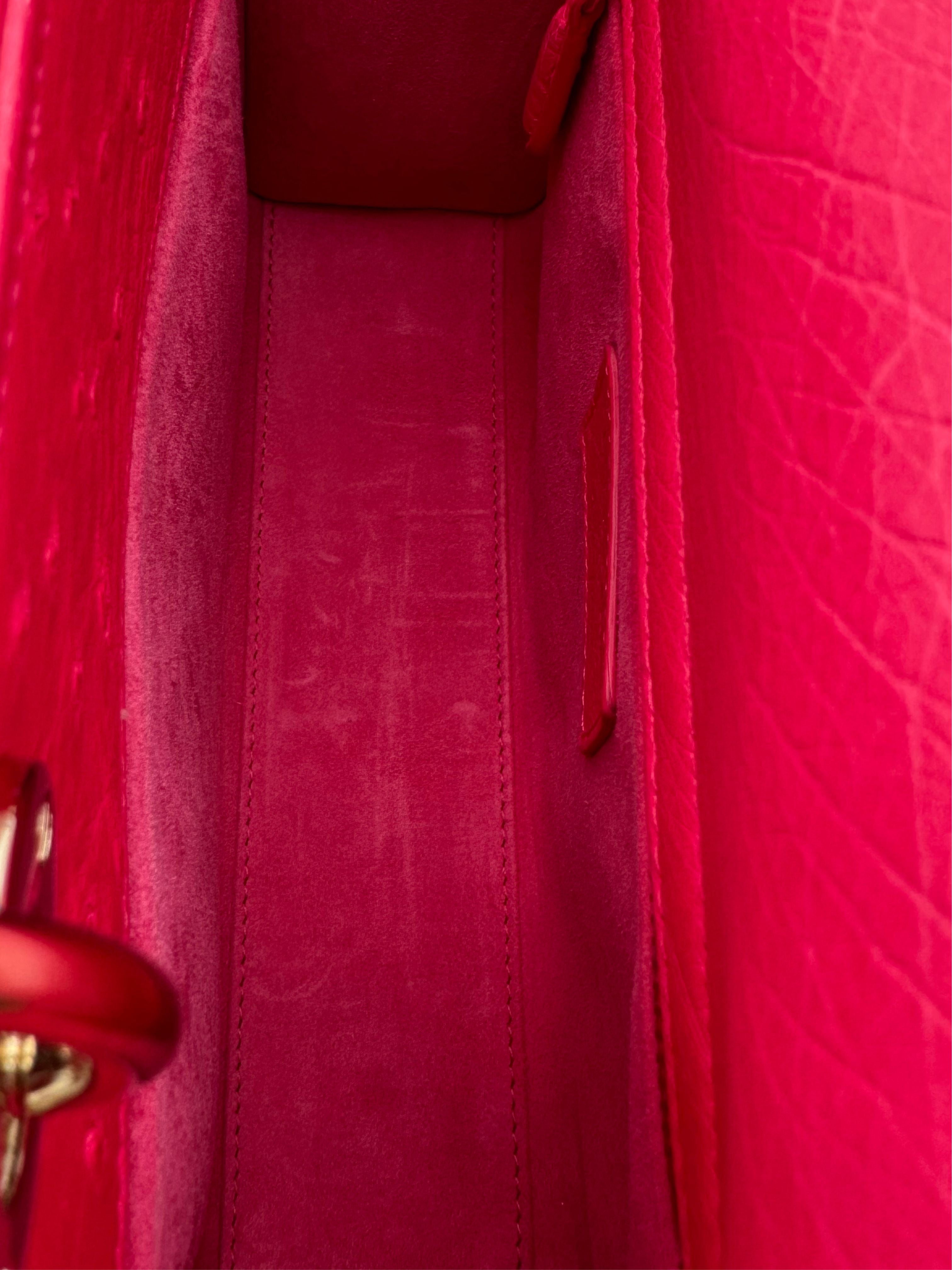 Dior Lady Small Ostrich Fuchsia Gold Hardware