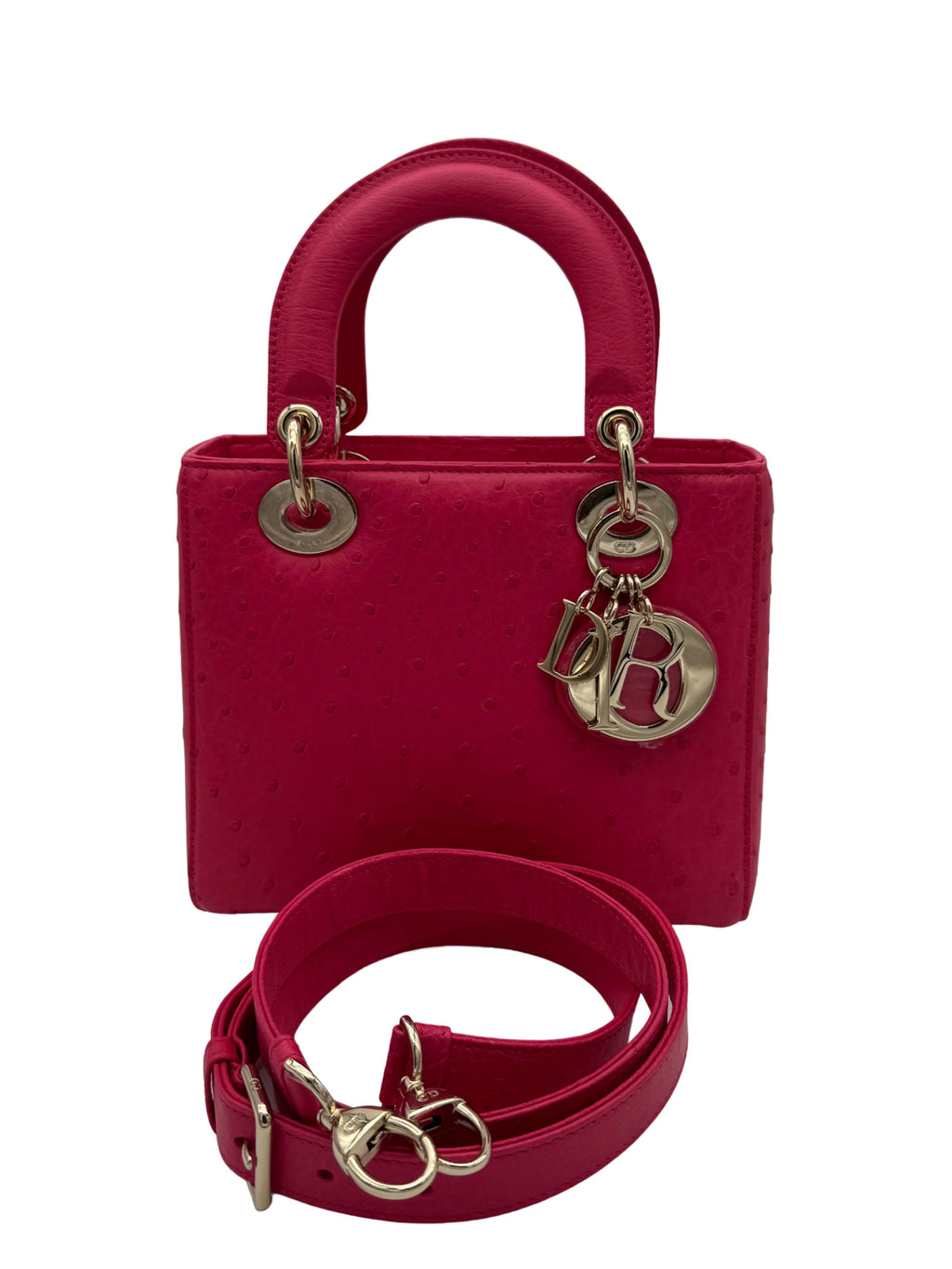 Dior Lady Small Ostrich Fuchsia Gold Hardware