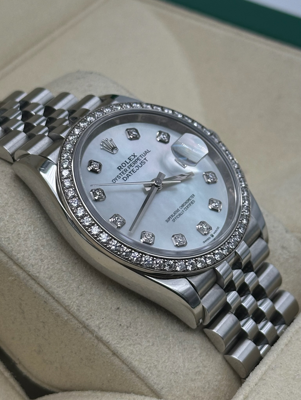 Rolex Datejust 36 mm Acero Esf. Nácar Bisel Diamantes