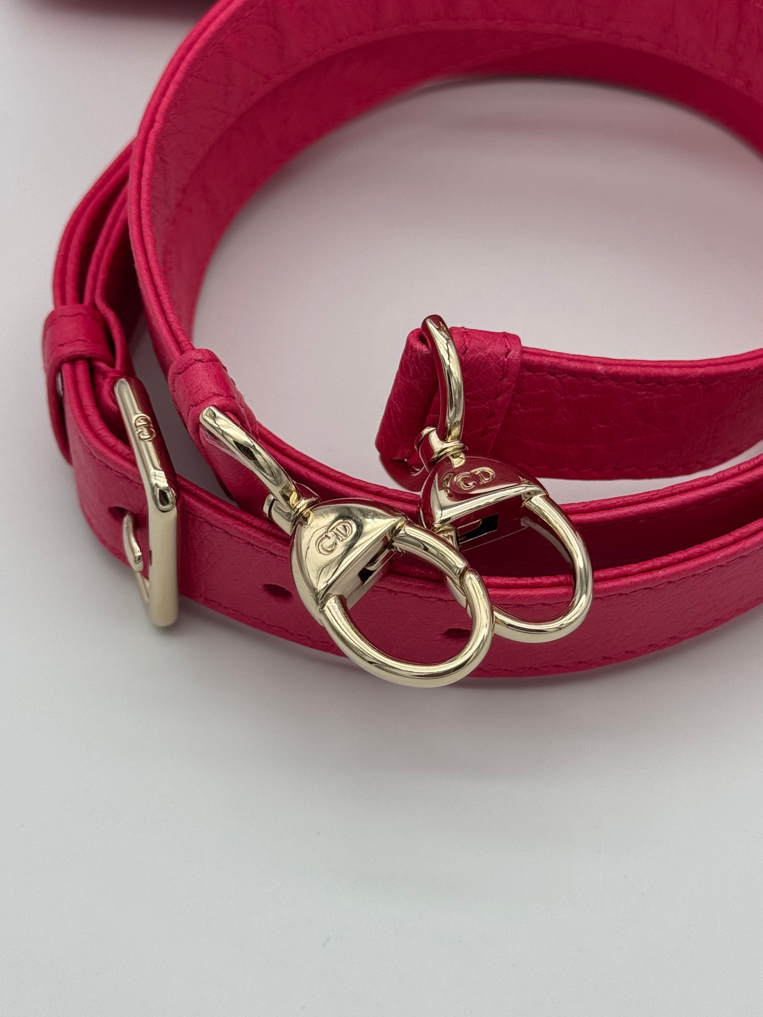 Dior Lady Small Ostrich Fuchsia Gold Hardware