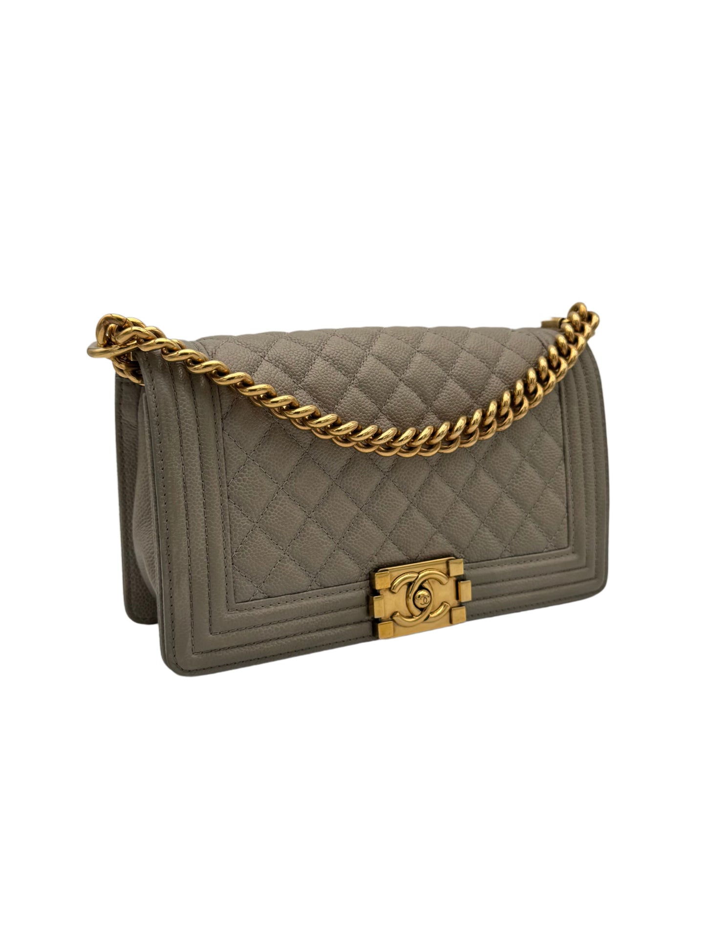 Chanel Boy Medium Beige Caviar Leather
