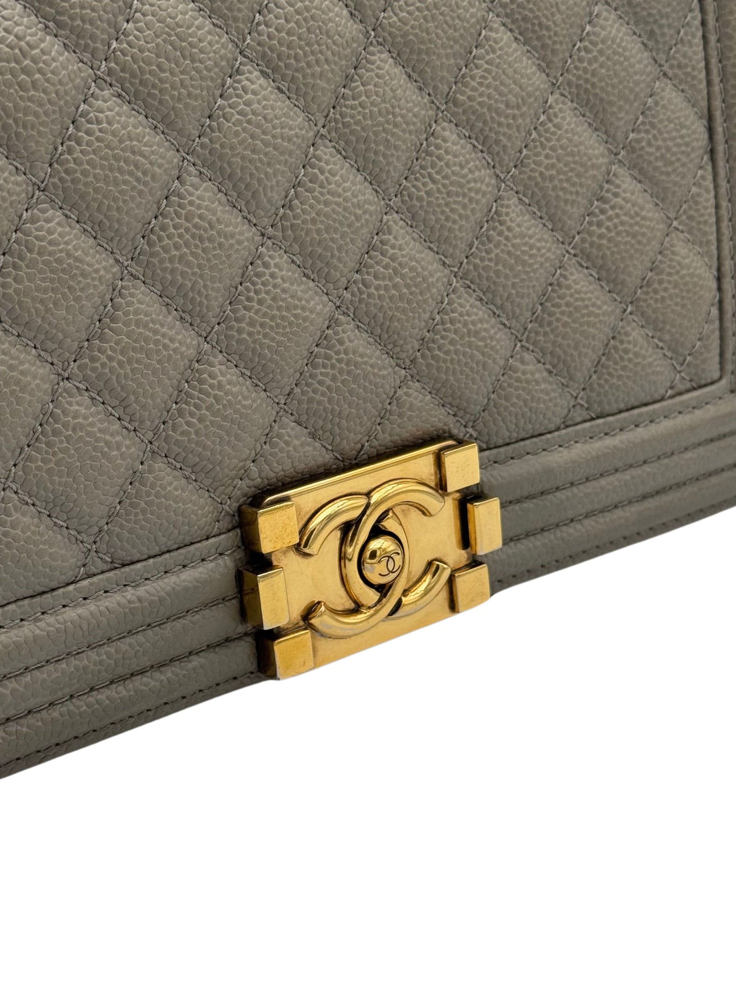 Chanel Boy Medium Beige Caviar Leather