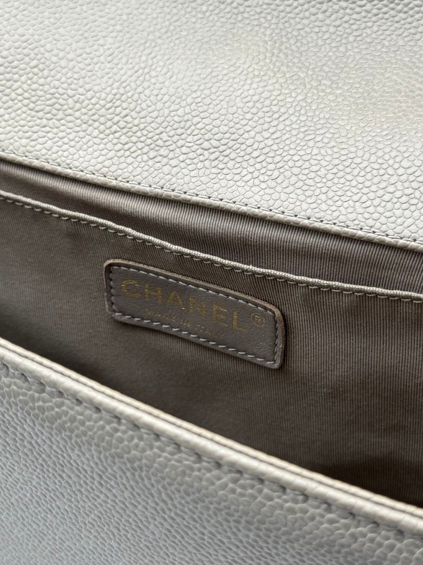 Chanel Boy Medium Beige Caviar Leather