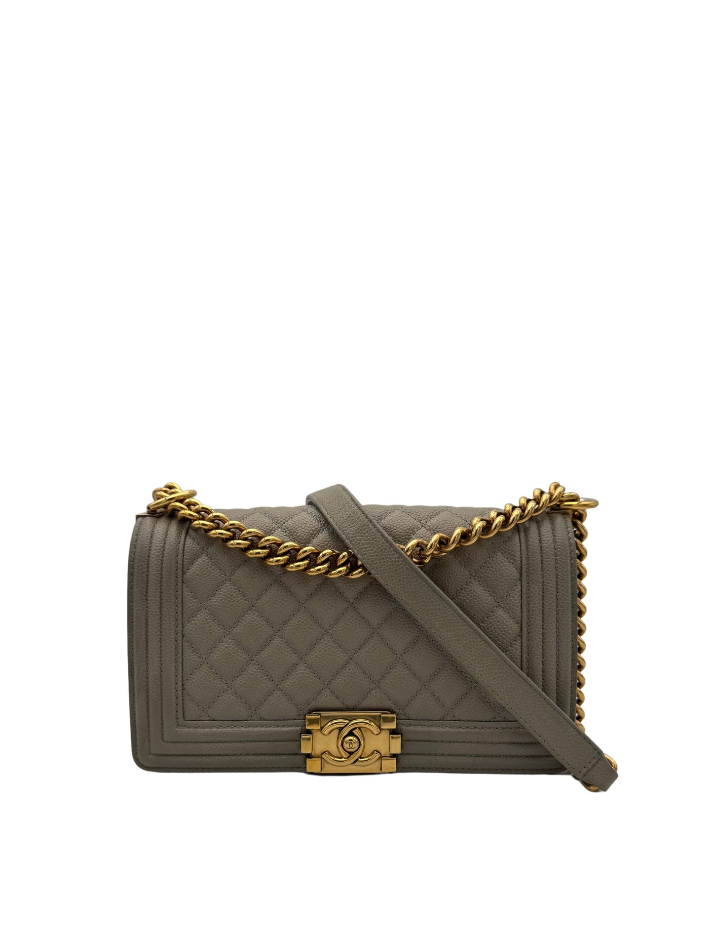 Chanel Boy Medium Beige Caviar Leather