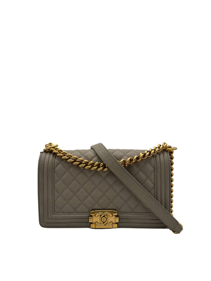 Chanel Boy Medium Beige Caviar Leather