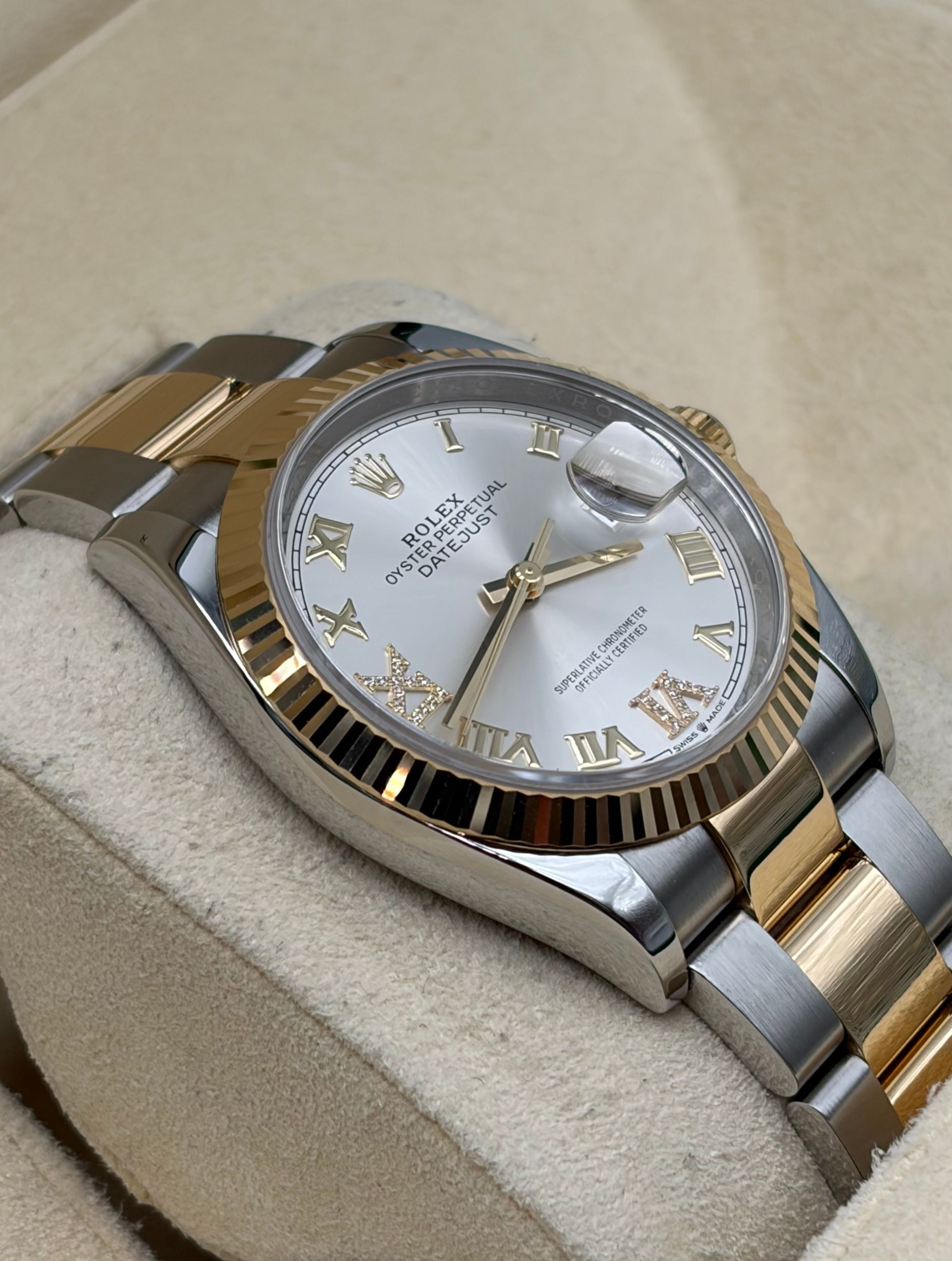 Rolex Datejust 36mm Steel/Gold Silver 6 & 9 Diamond Oyster
