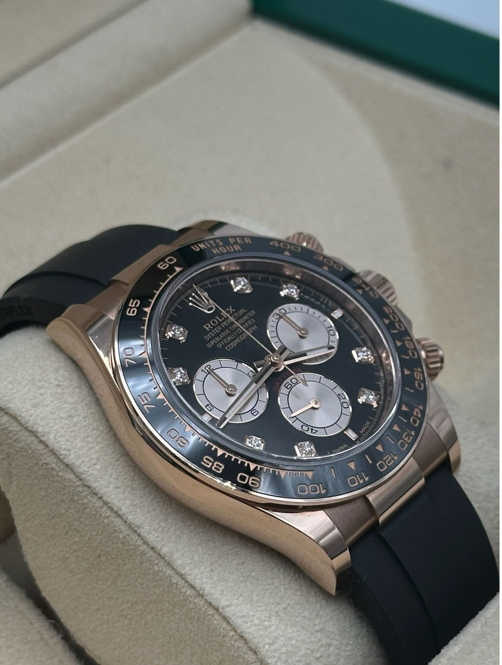 Rolex Daytona Oysterflex R. Gold Black Diamonds Dial