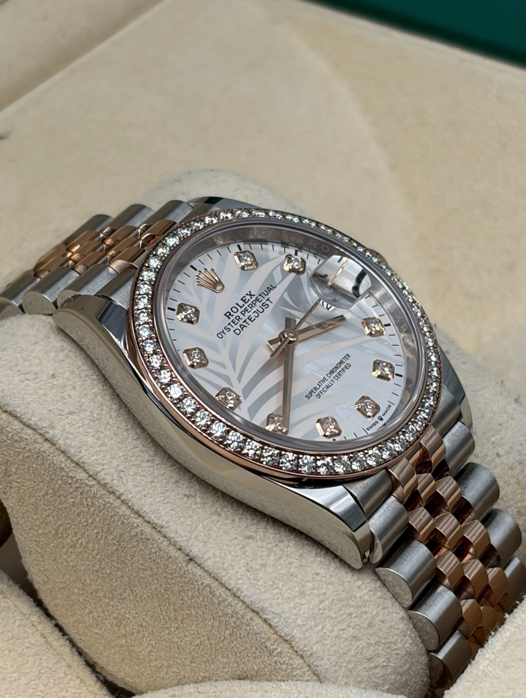 Rolex Datejust 36mm Steel/R. Gold Palm Dial RBR