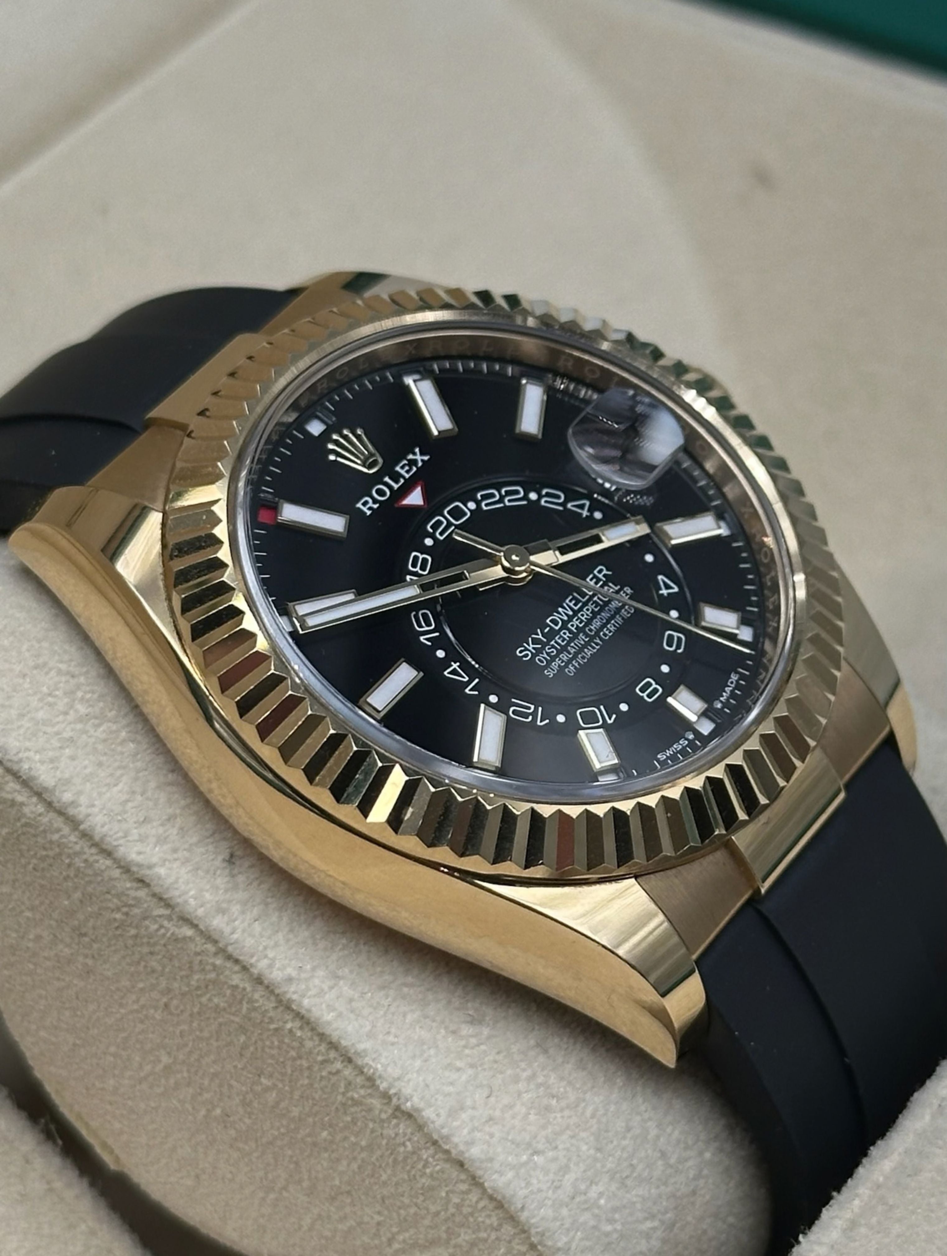 Rolex Sky Dweller Oysterflex Gold Black Dial