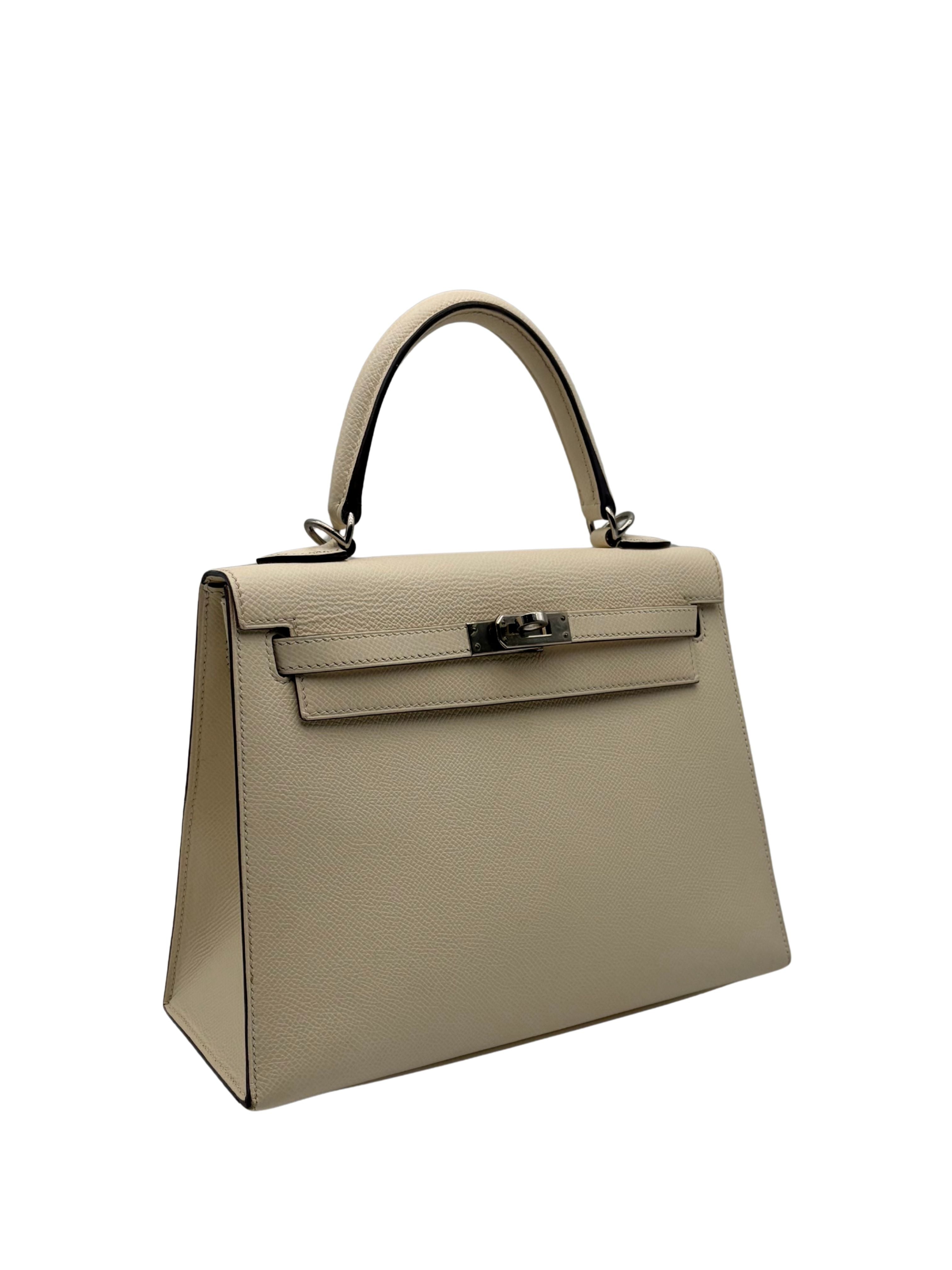 Hermès Kelly 25 Epsom Nata/Ocre Palladium Hardware