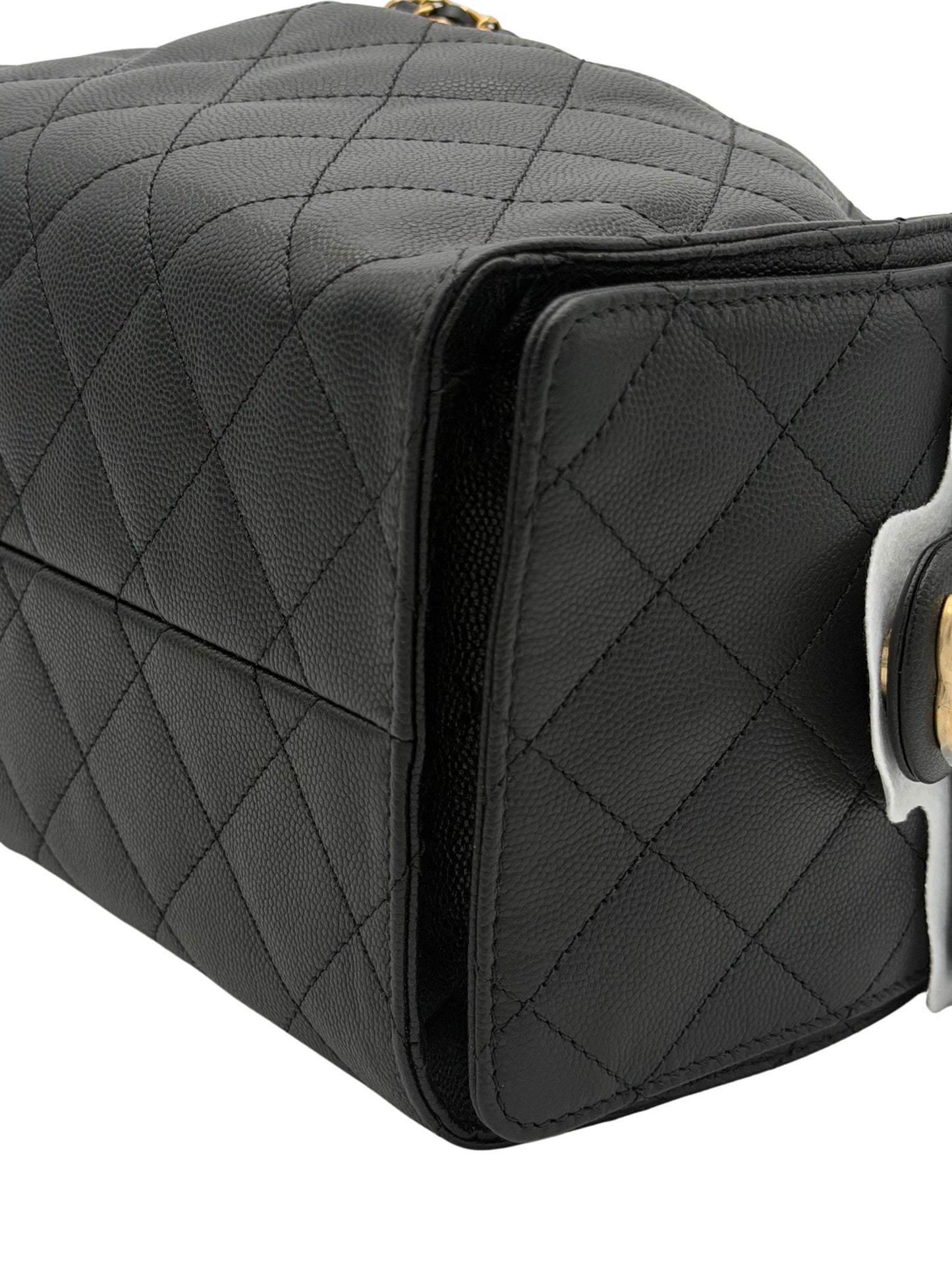 Chanel 25 Medium Black Caviar Gold-Tone Metal