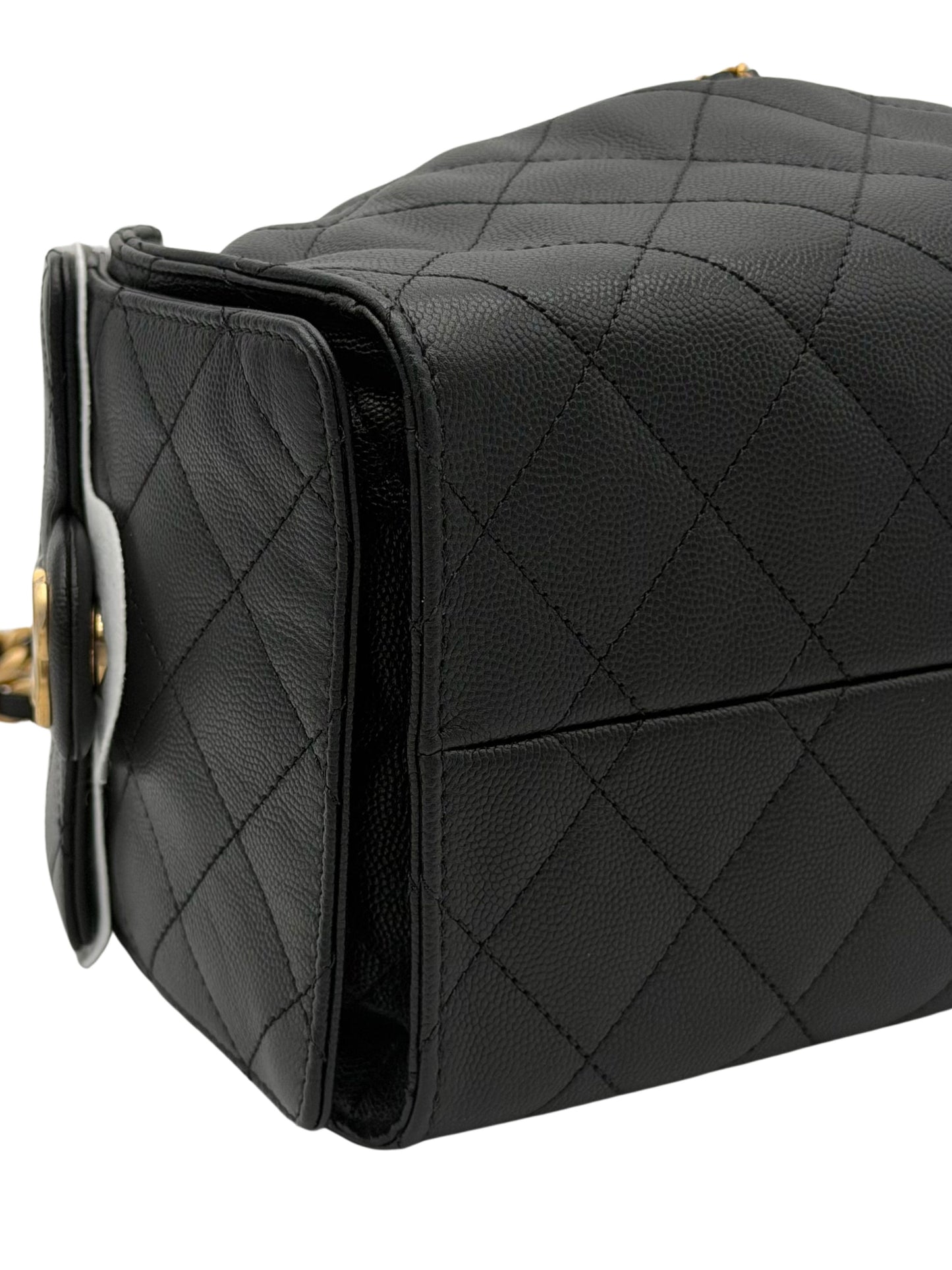 Chanel 25 Medium Black Caviar Gold-Tone Metal