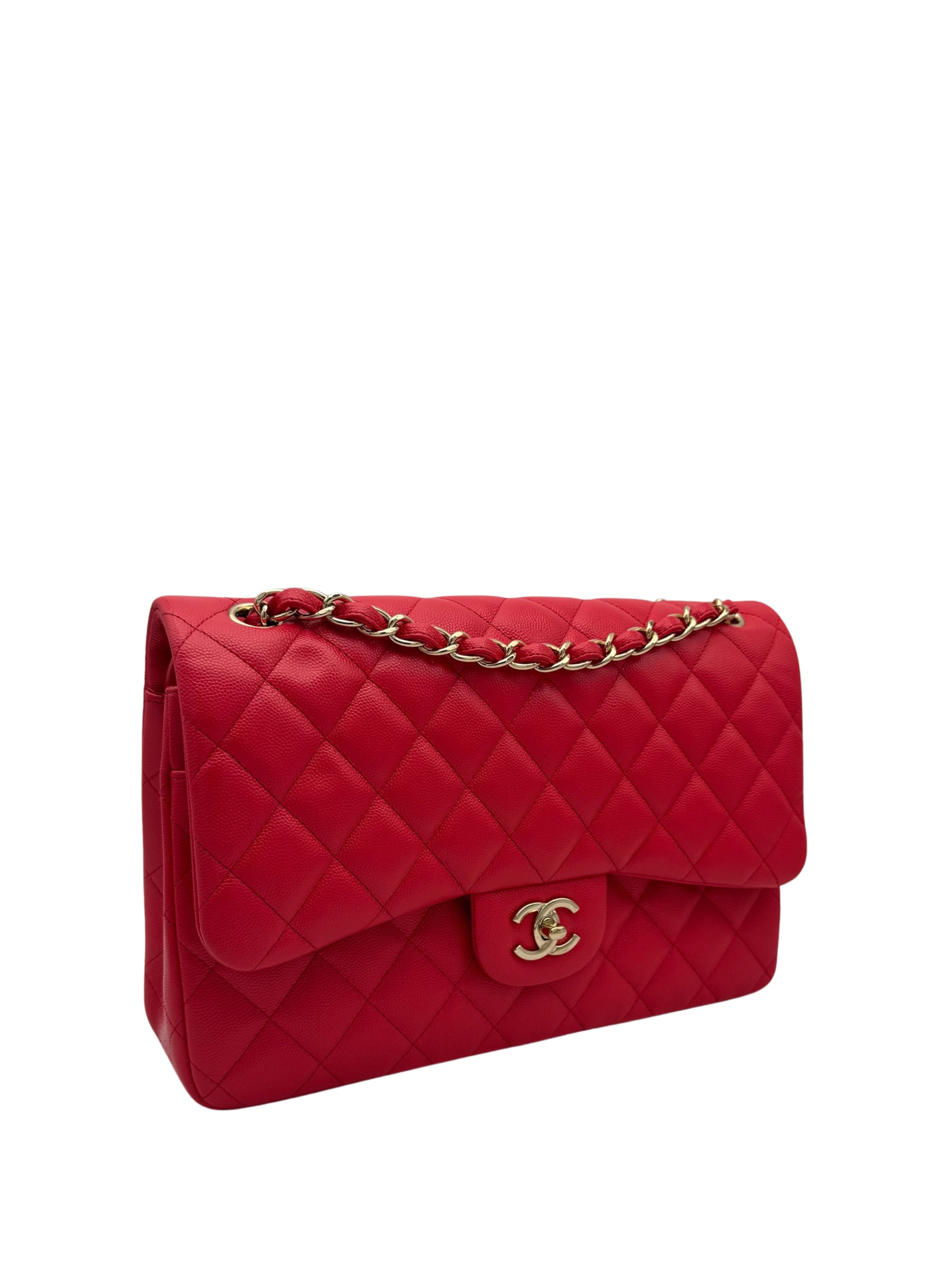 Chanel Classic Jumbo Red Caviar Leather