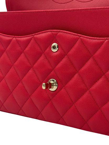 Chanel Classic Jumbo Red Caviar Leather