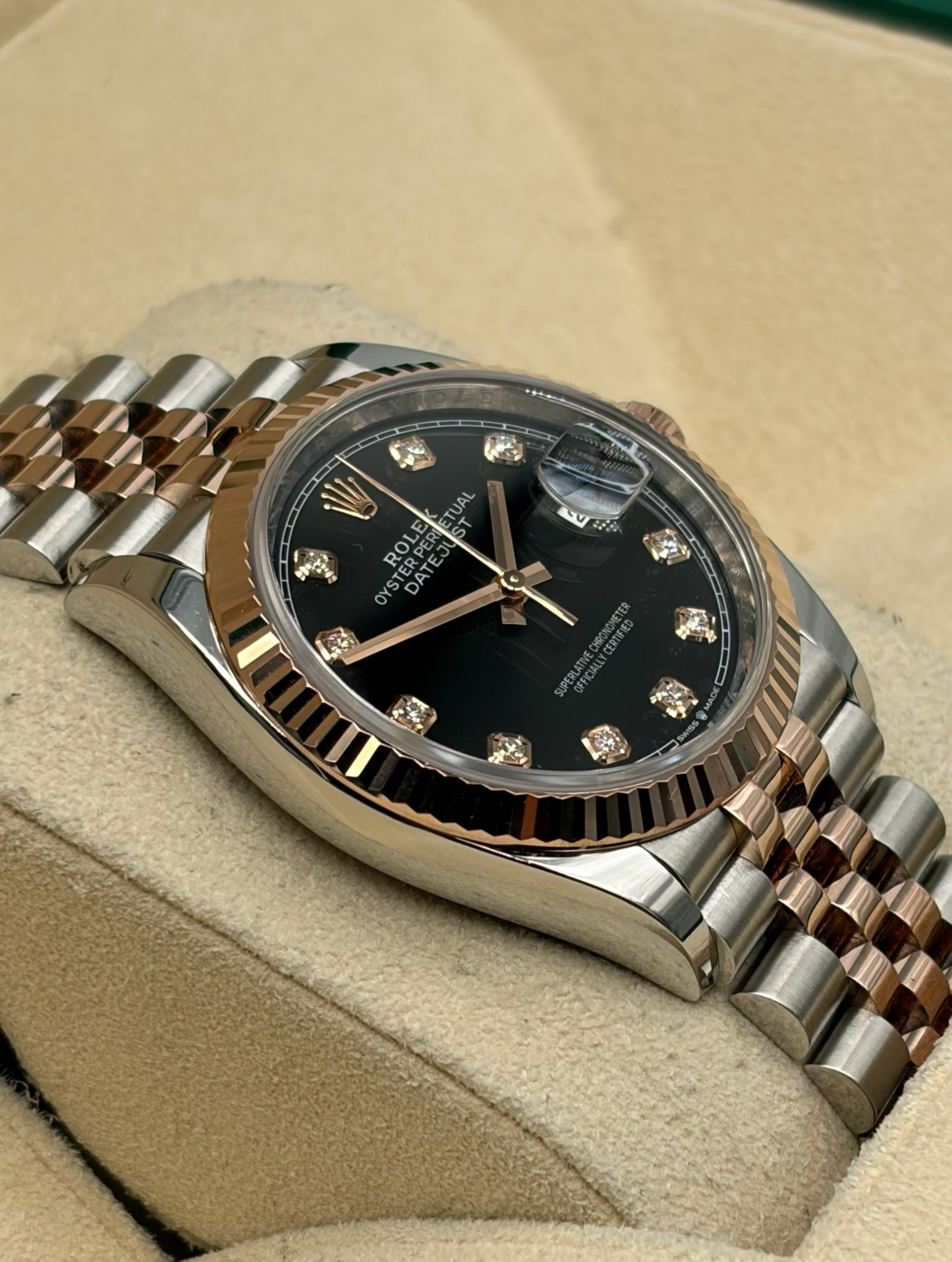 Rolex Datejust 36mm Steel/R. Gold Black Diamonds Dial
