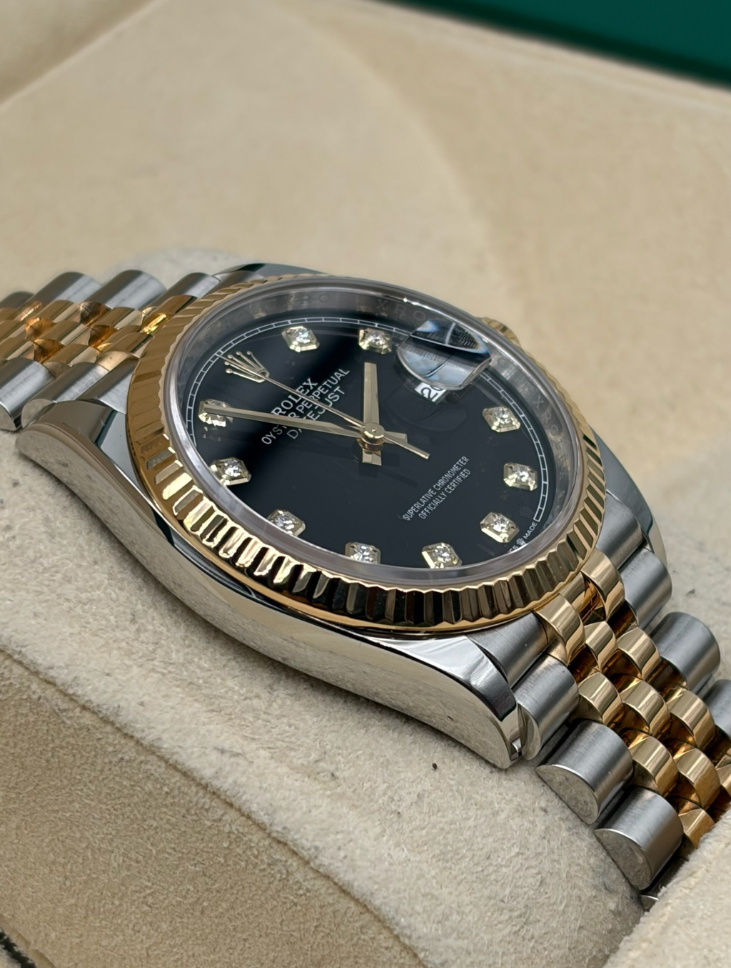 Rolex Datejust 36mm Steel/Gold Black Diamonds Dial