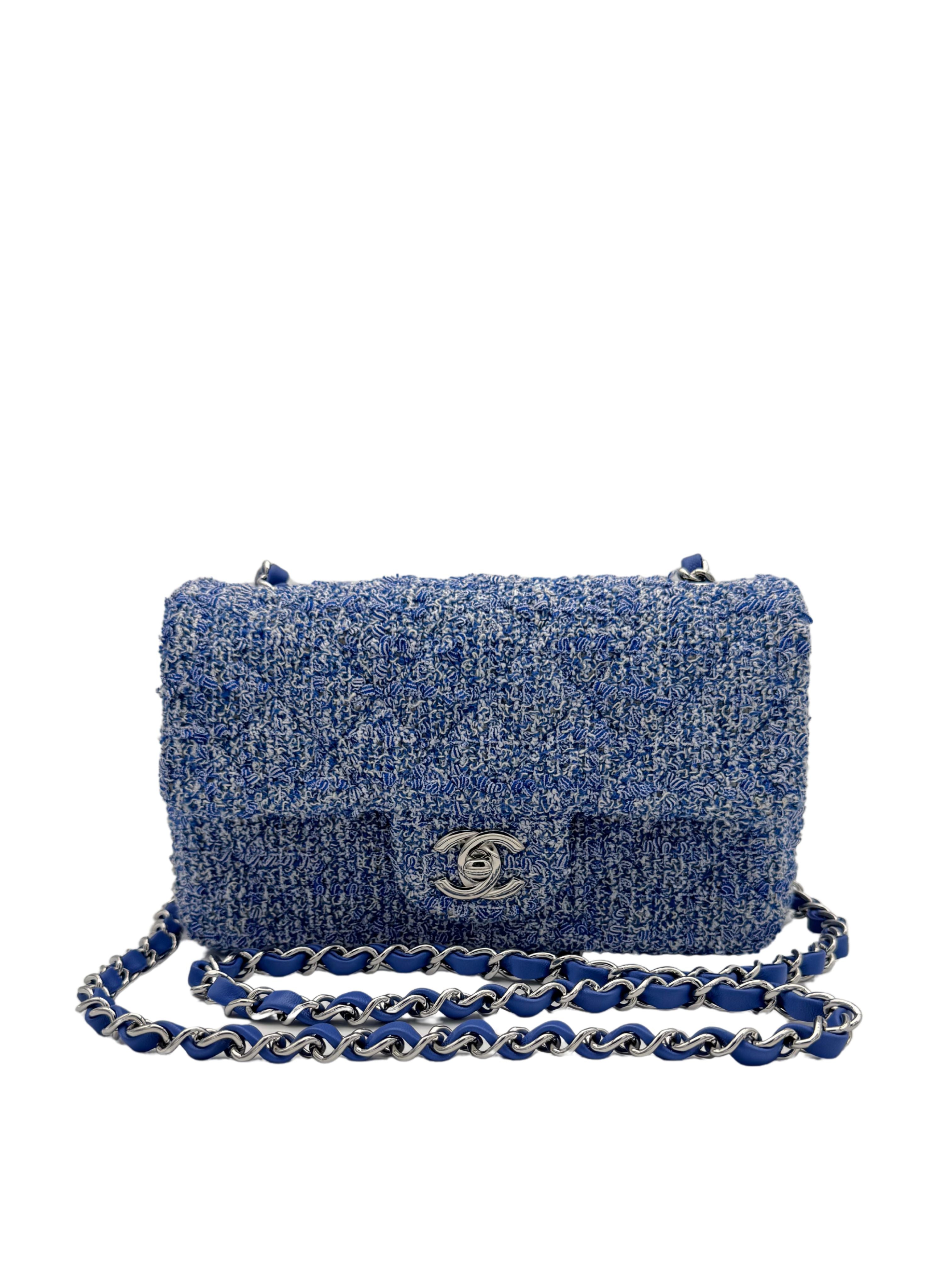 Chanel Classic Mini Rectangle Blue Tweed