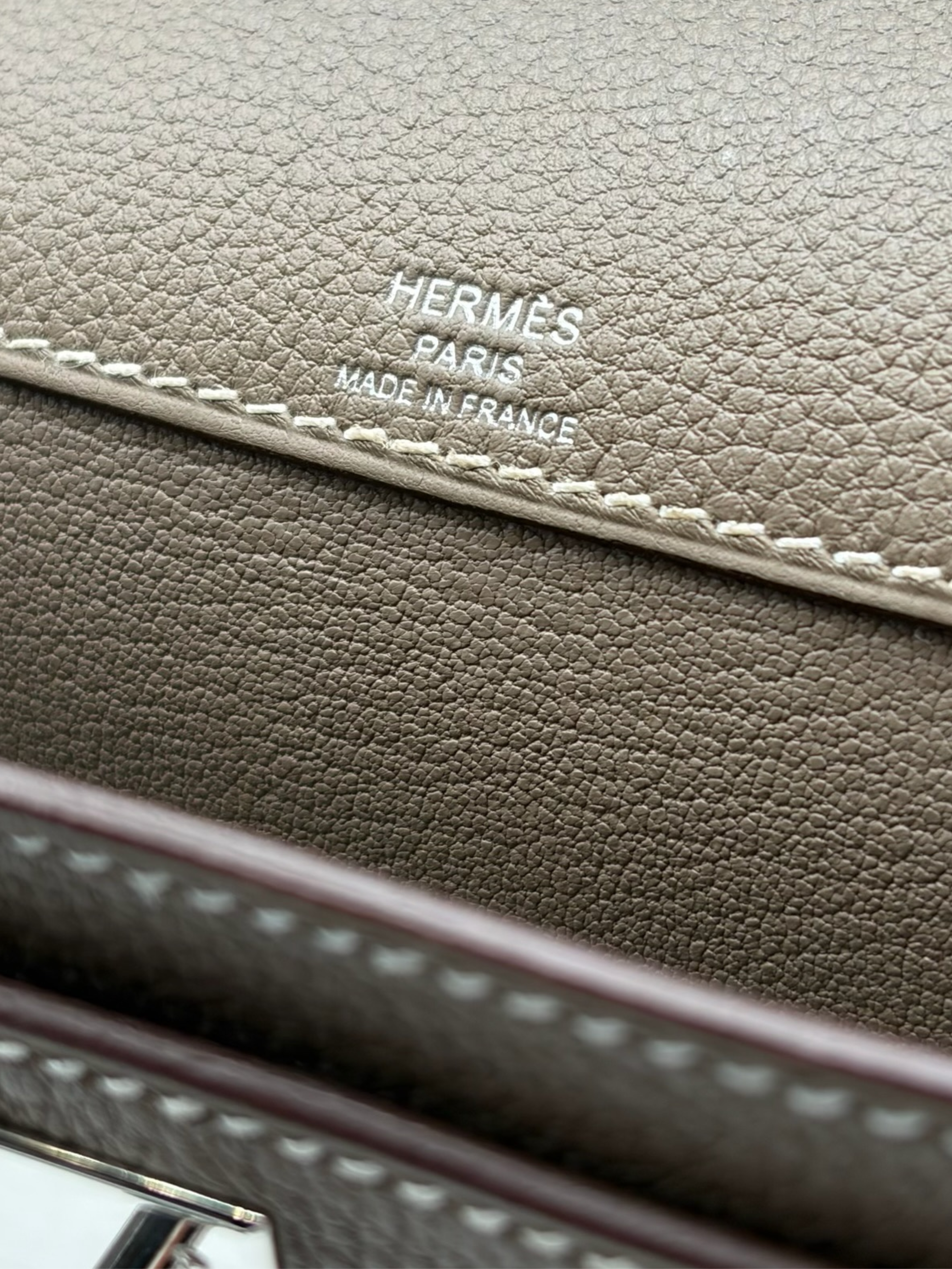 Hermès Kelly Dépêches 25 Togo Etoupe Palladium Hardware