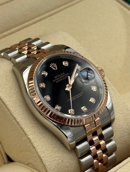 Rolex Datejust 36mm Steel/R. Gold Black Diamond Dial