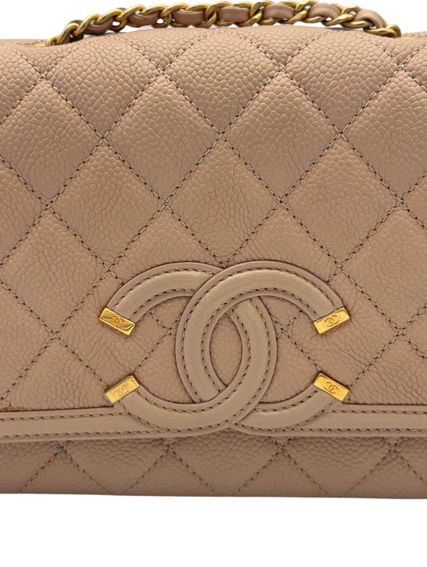 Chanel CC Filigree Caviar Pink Gold Tone-Metal
