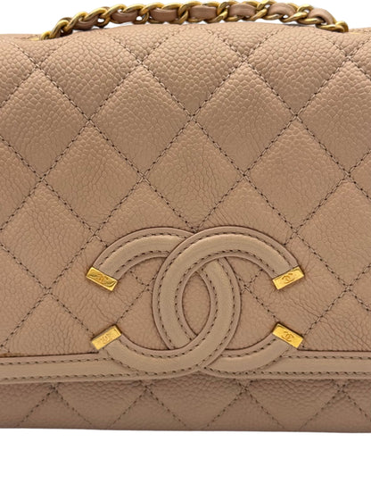 Chanel CC Filigree Caviar Pink Gold Tone-Metal