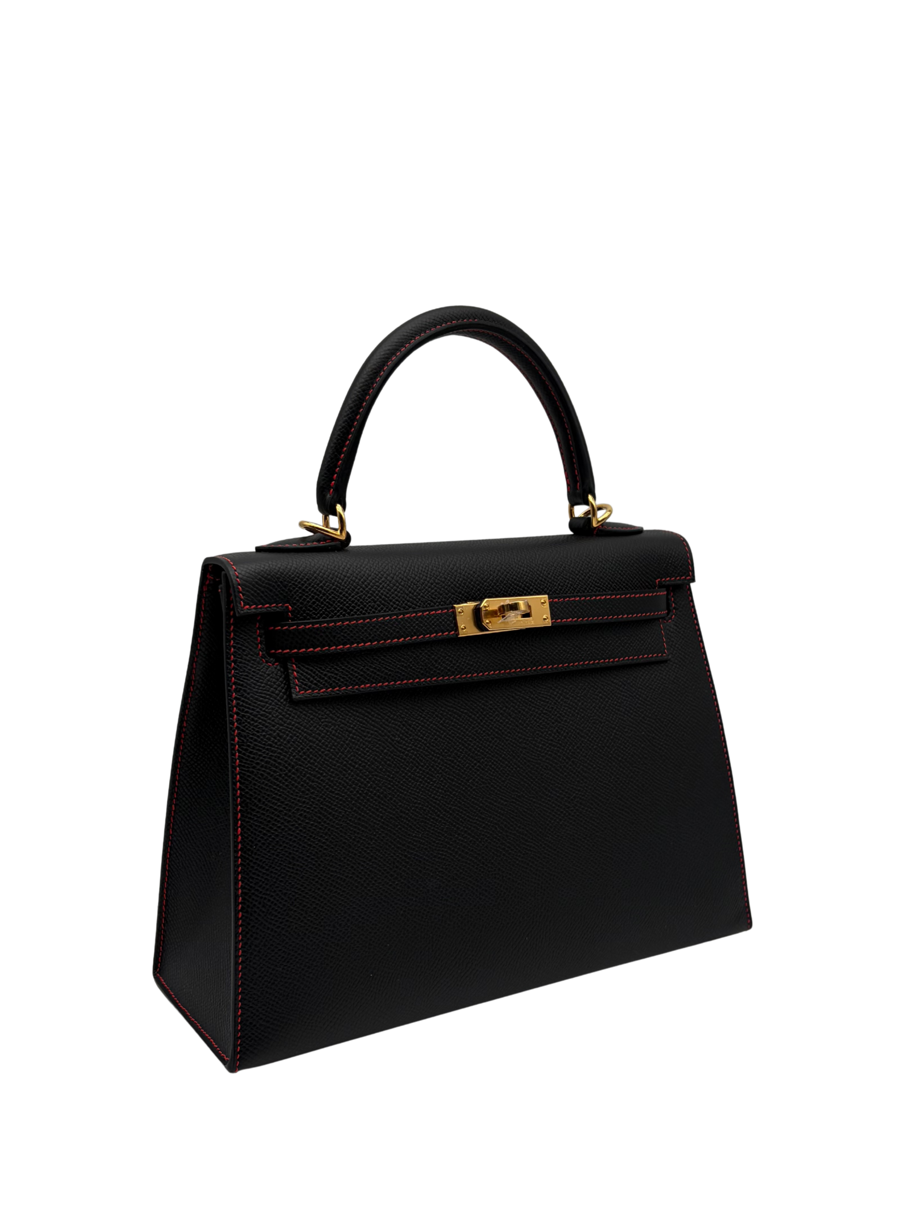 Hermès Kelly 25 HSS Epsom Black/Rouge De Coeur