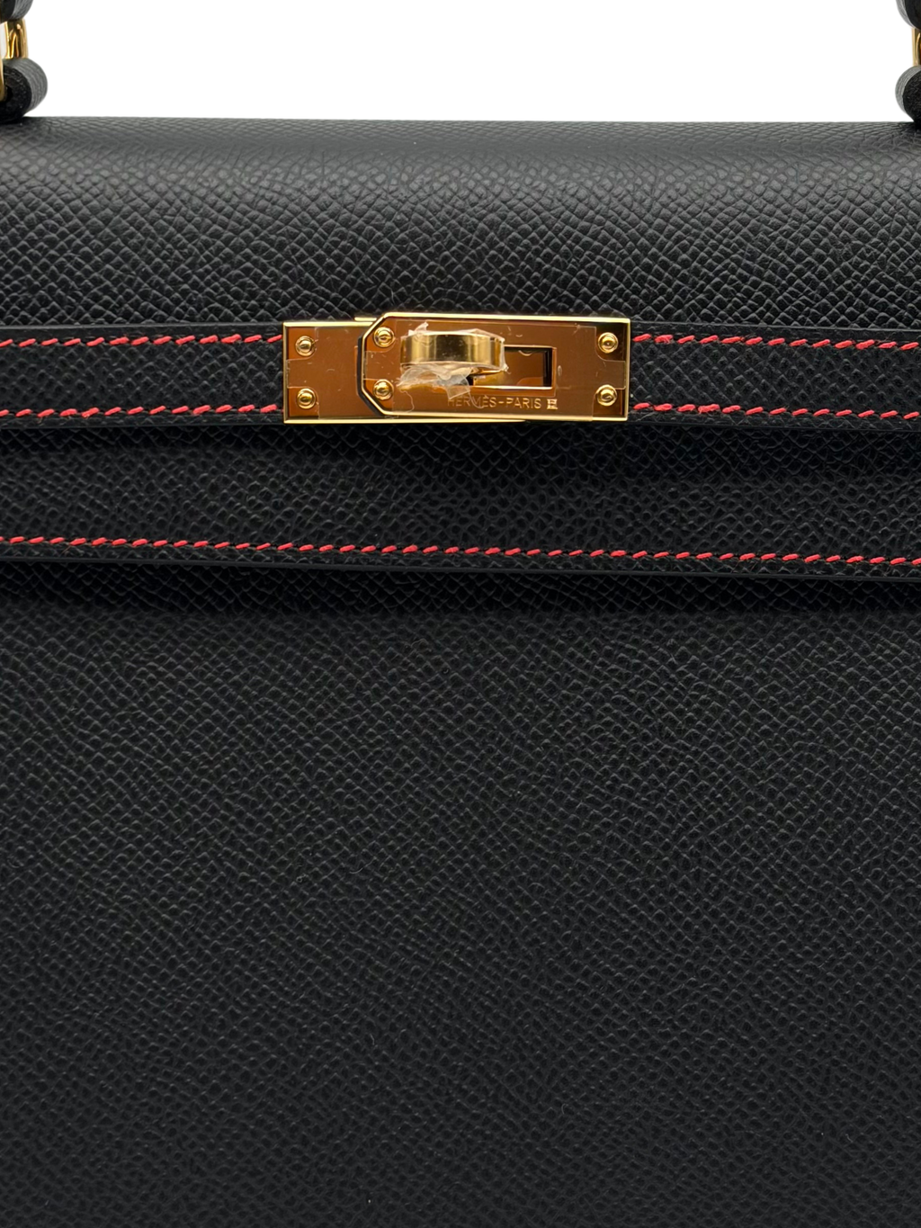 Hermès Kelly 25 HSS Epsom Black/Rouge De Coeur