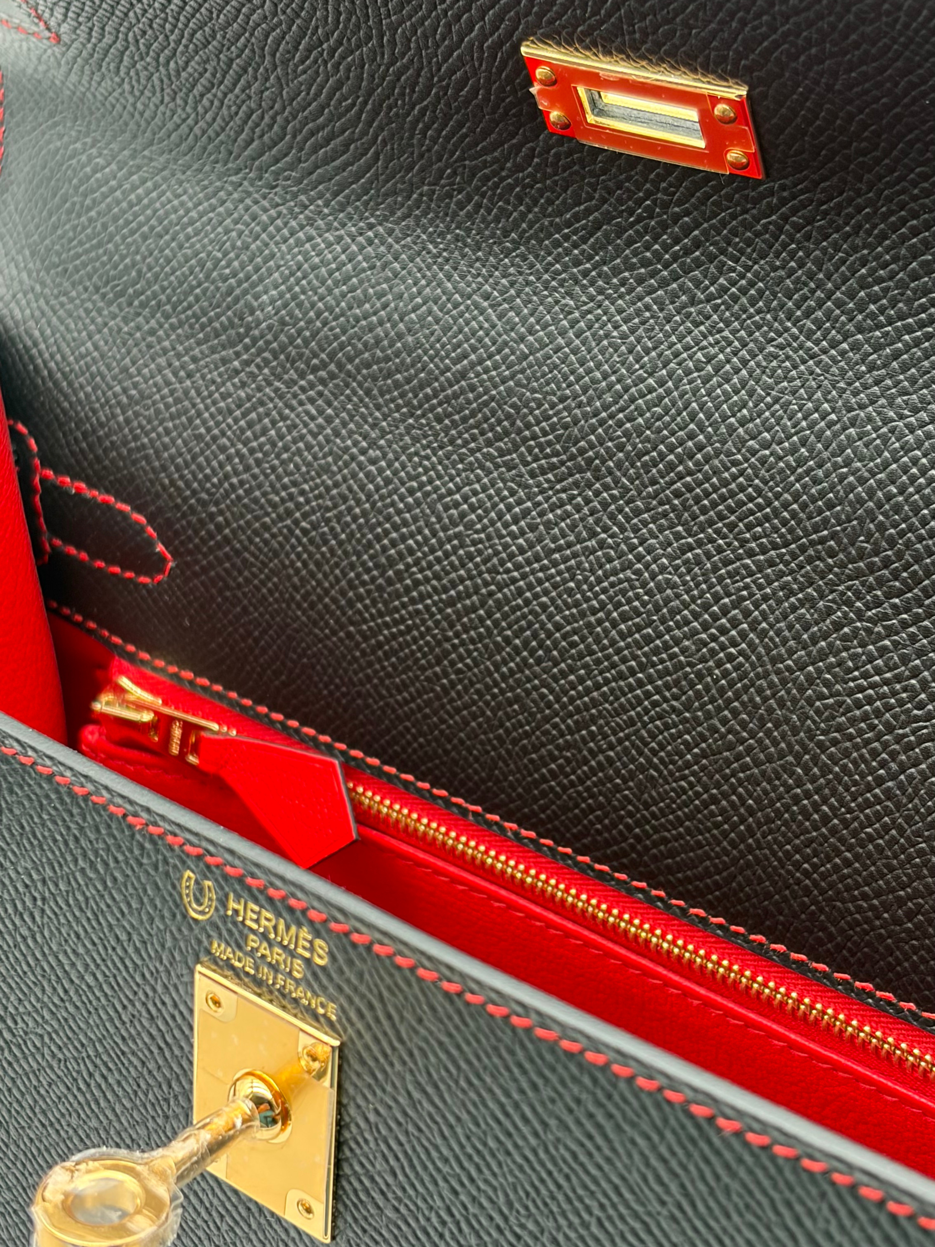 Hermès Kelly 25 HSS Epsom Black/Rouge De Coeur